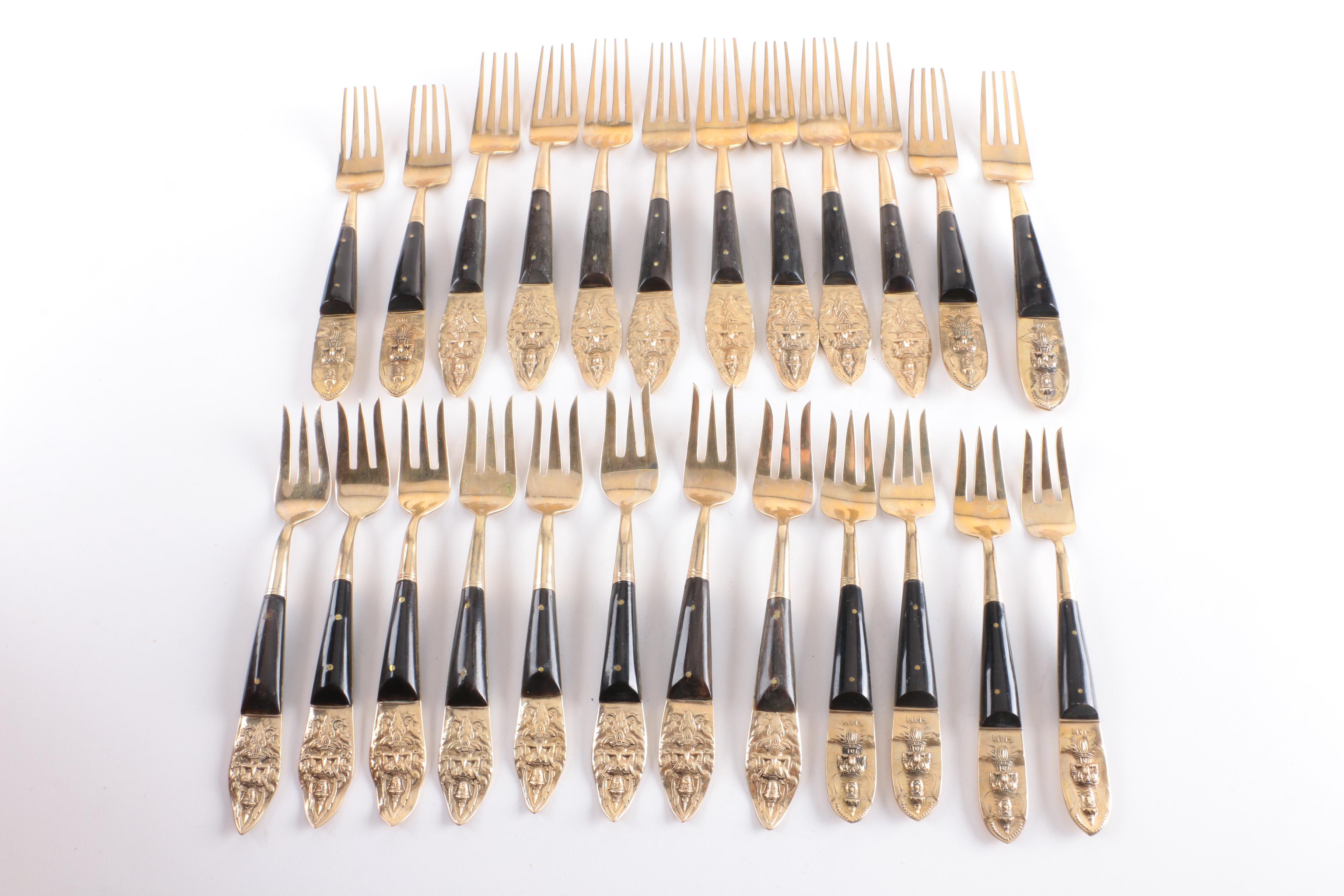 Siam Brass-Toned Flatware Set with Wooden Handles