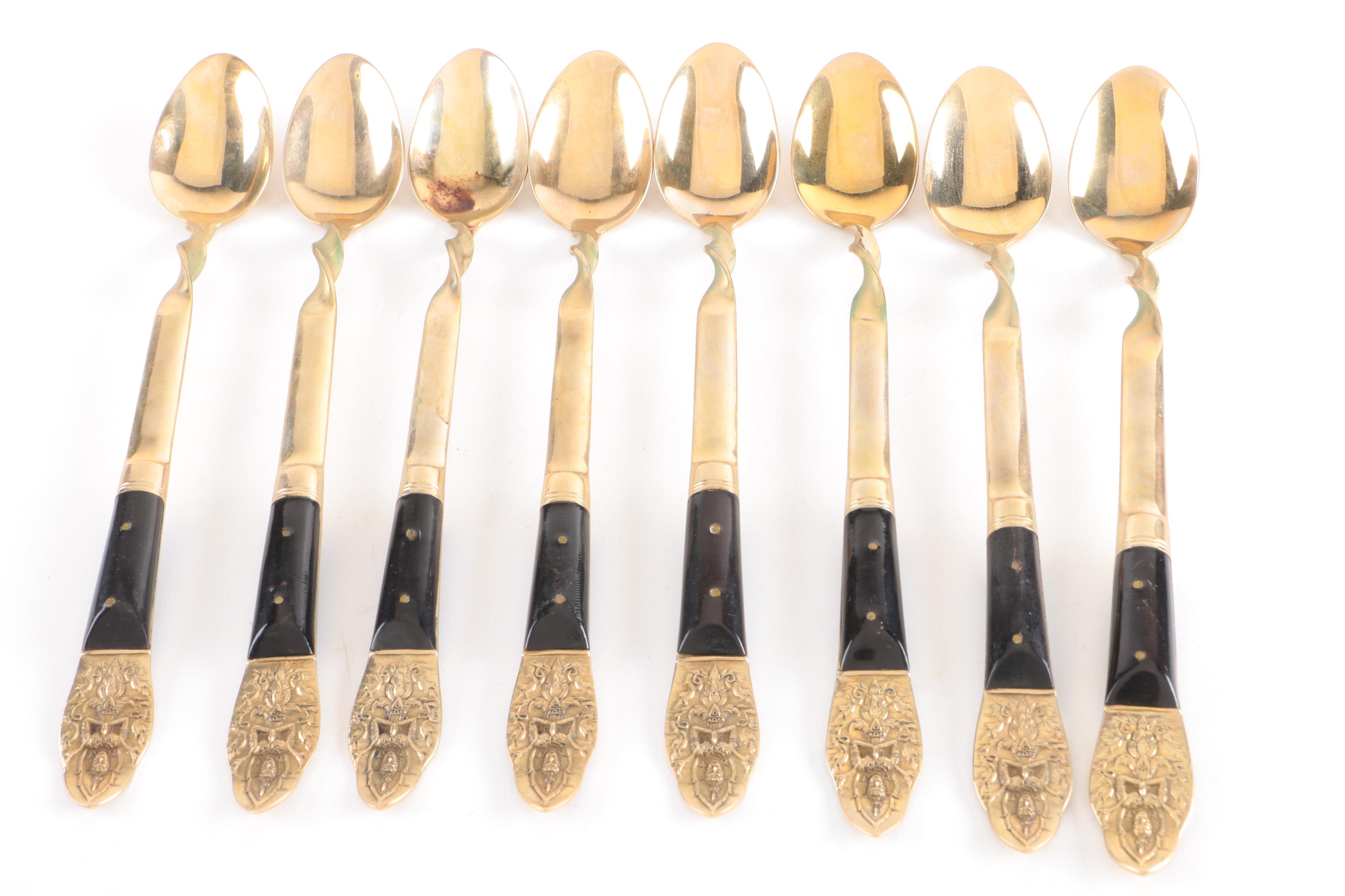 Siam Brass-Toned Flatware Set with Wooden Handles