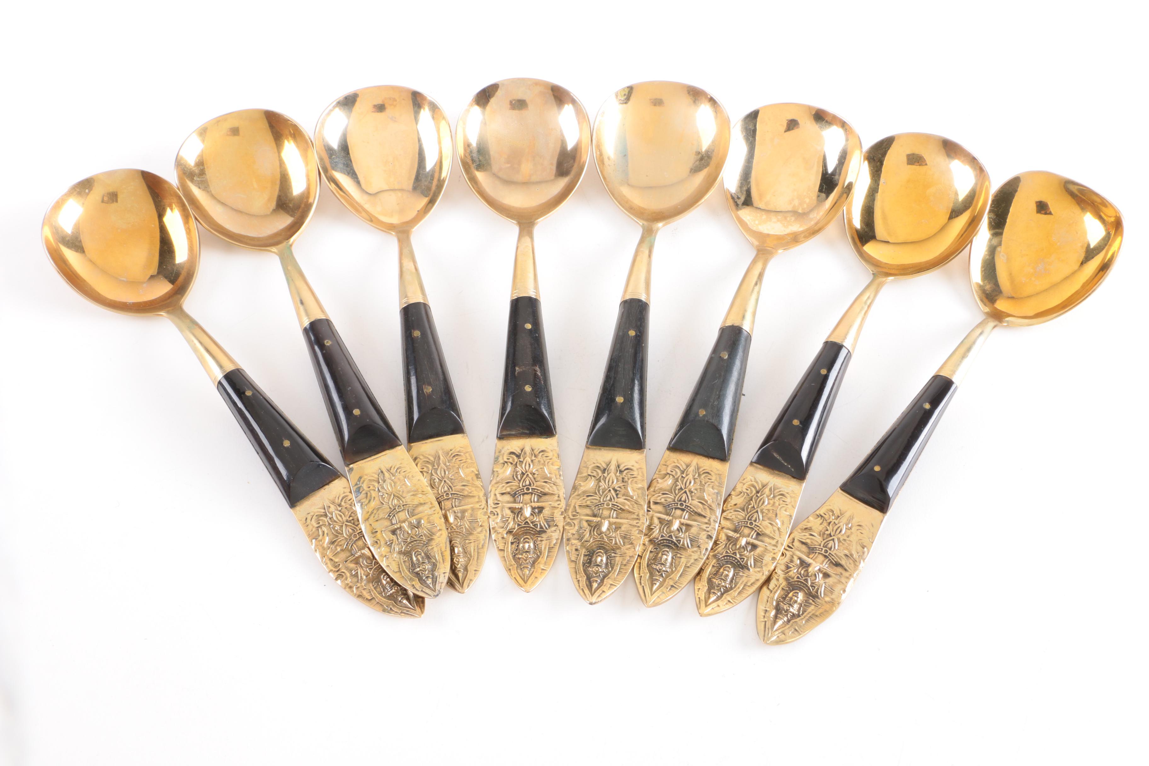 Siam Brass-Toned Flatware Set with Wooden Handles
