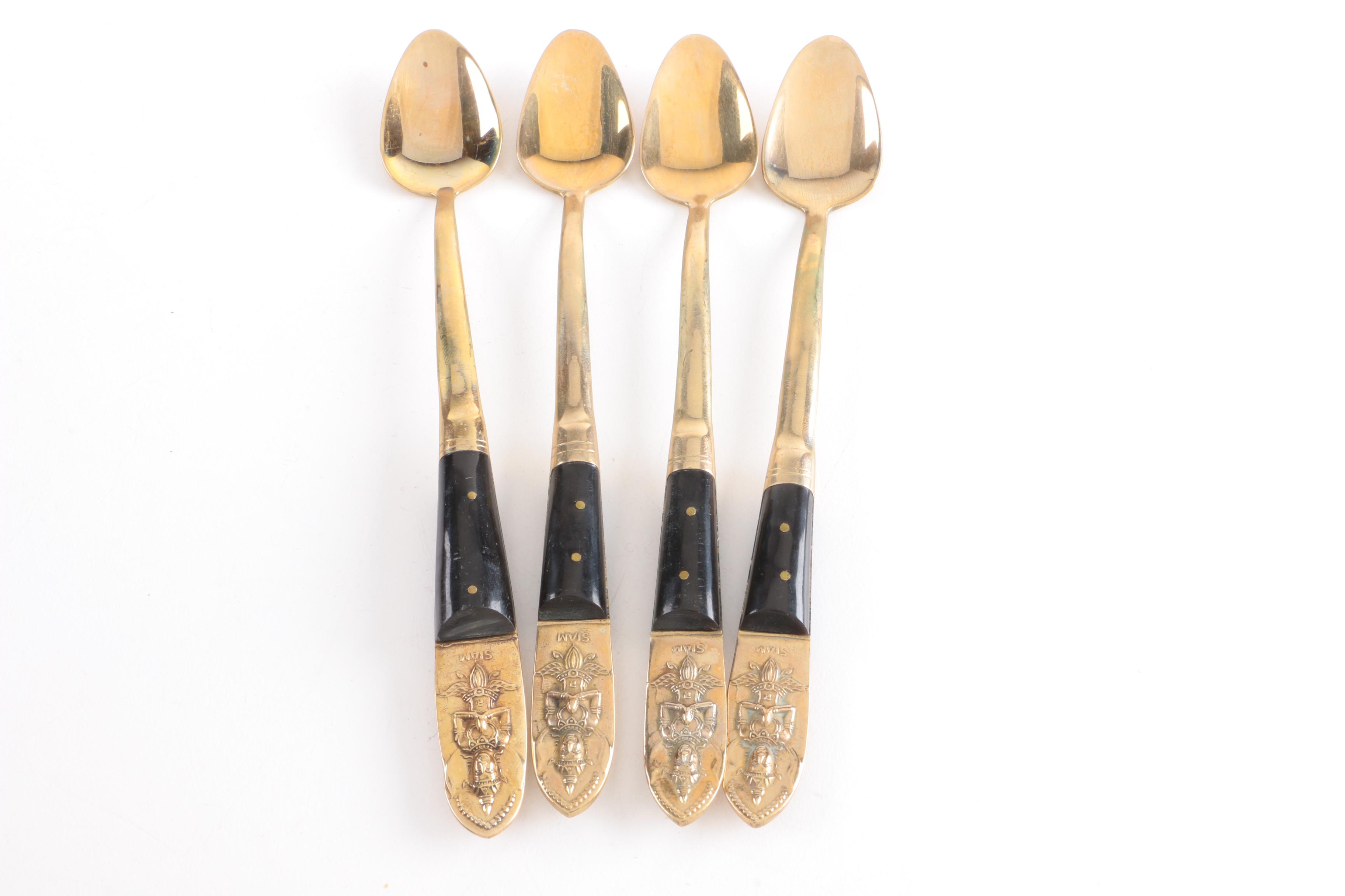 Siam Brass-Toned Flatware Set with Wooden Handles