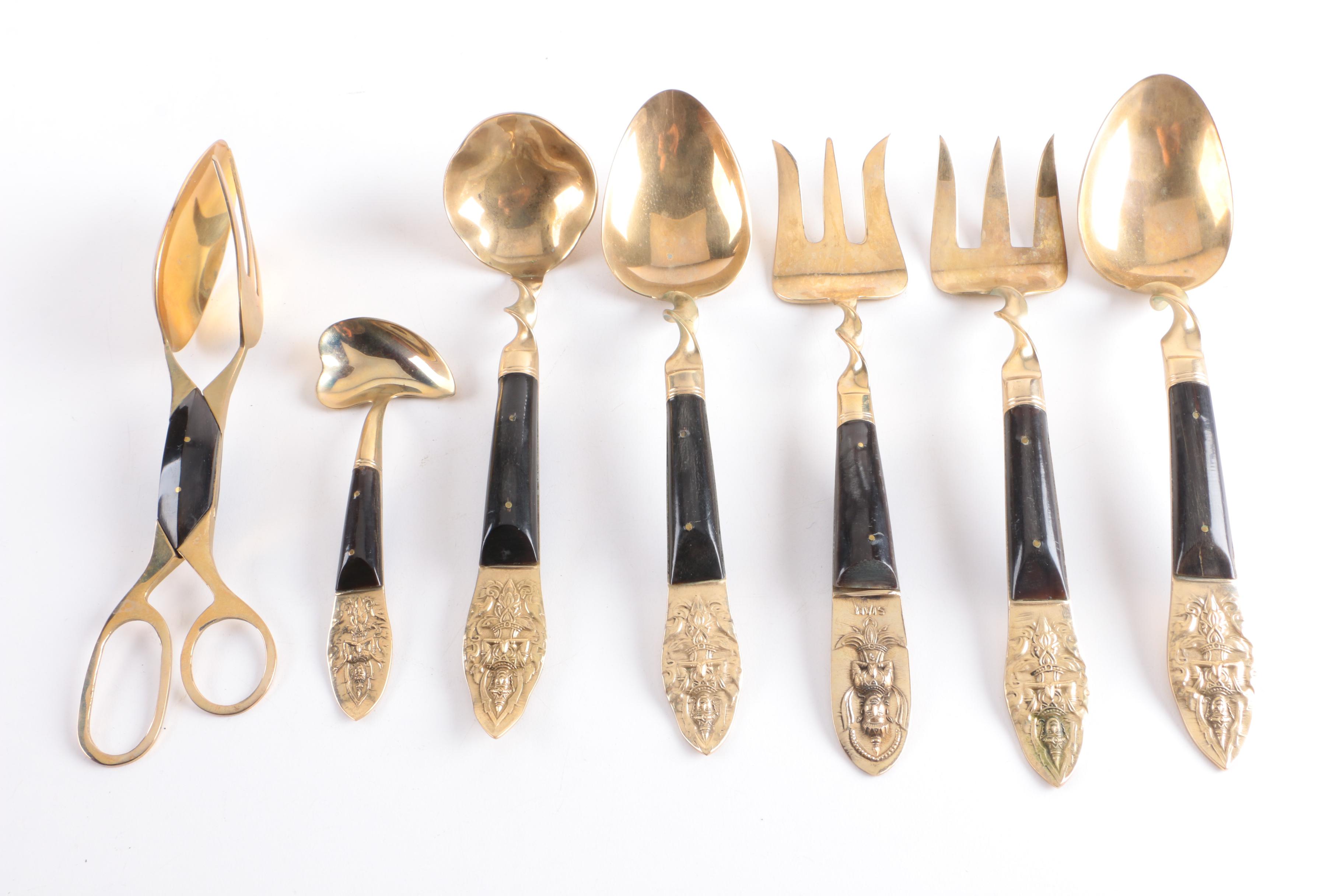 Siam Brass-Toned Flatware Set with Wooden Handles