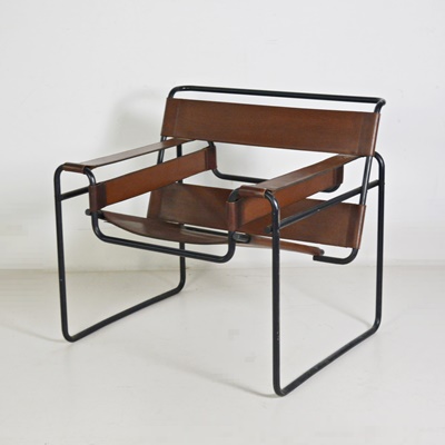 Leather and Metal "Wassily" Style Chair After Marcel Breuer
