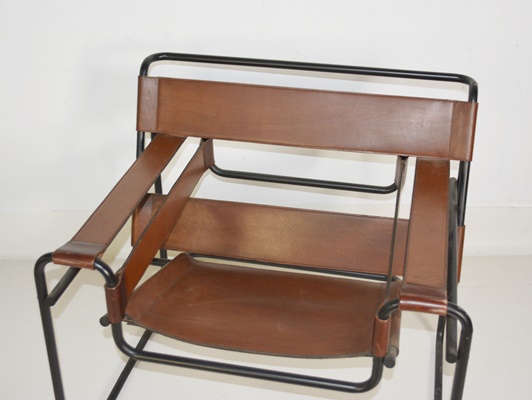 Leather and Metal "Wassily" Style Chair After Marcel Breuer
