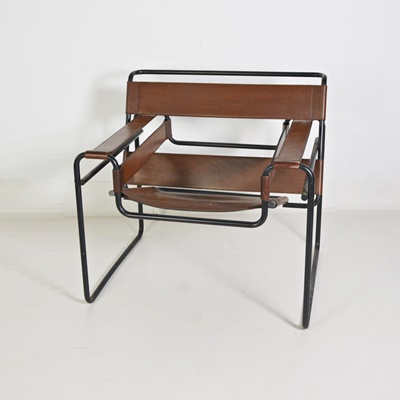 Leather and Metal "Wassily" Style Chair After Marcel Breuer