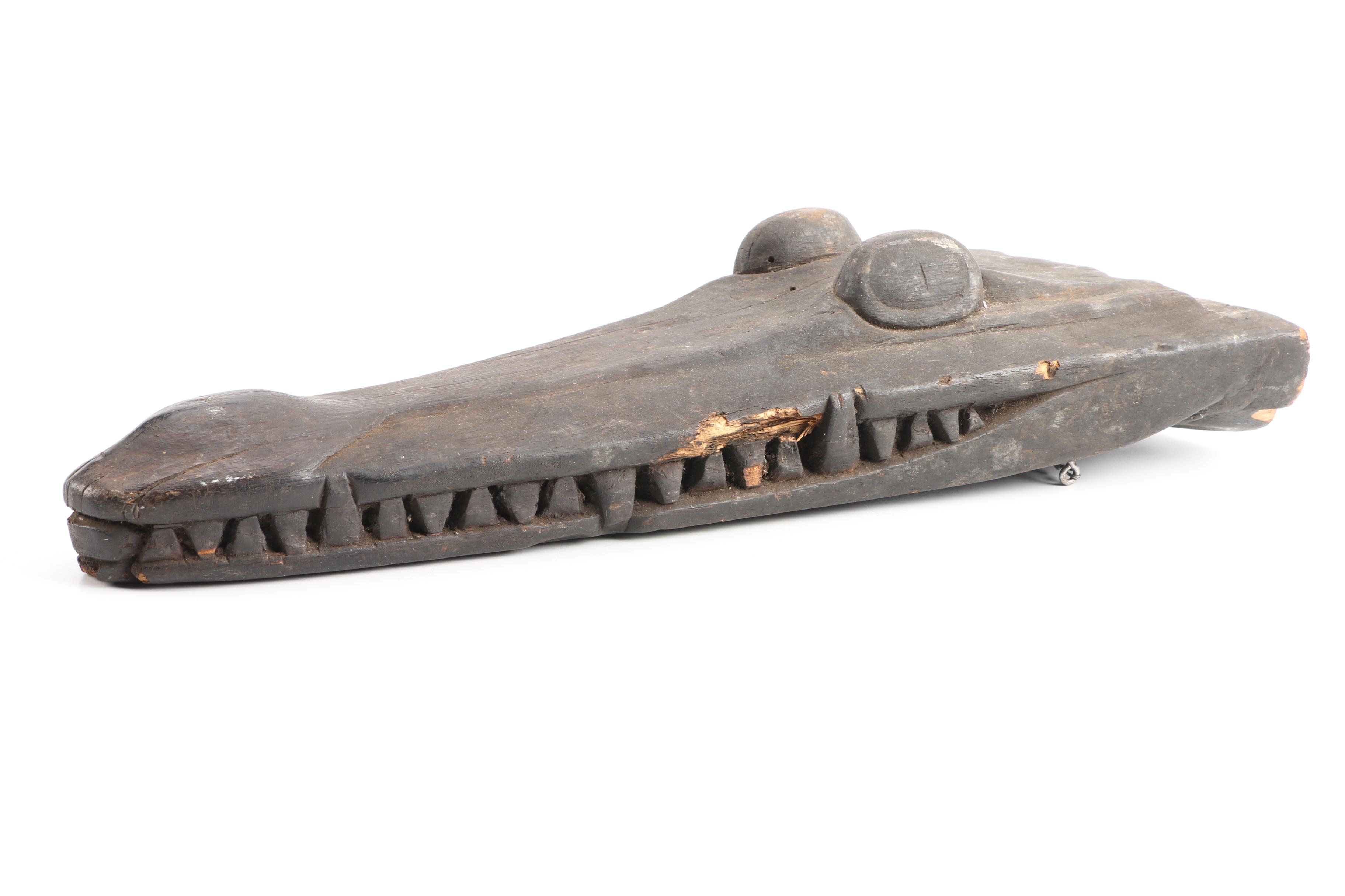 New Guinean Sepik River Style Wooden Crocodile Head Canoe Prow