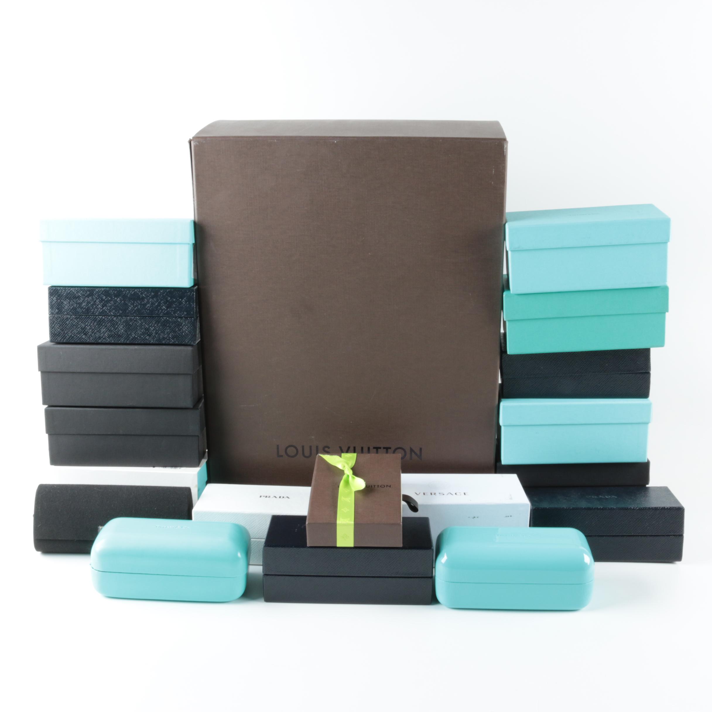 Assorted Brand Name Boxes and Eyeglass Cases