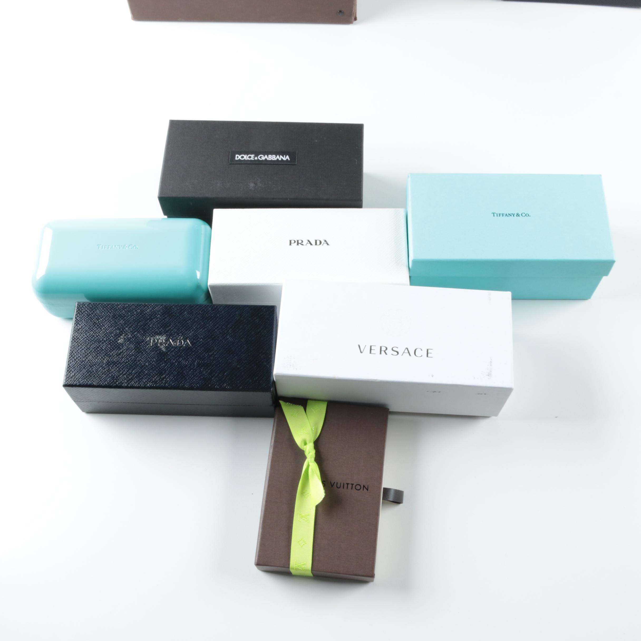 Assorted Brand Name Boxes and Eyeglass Cases