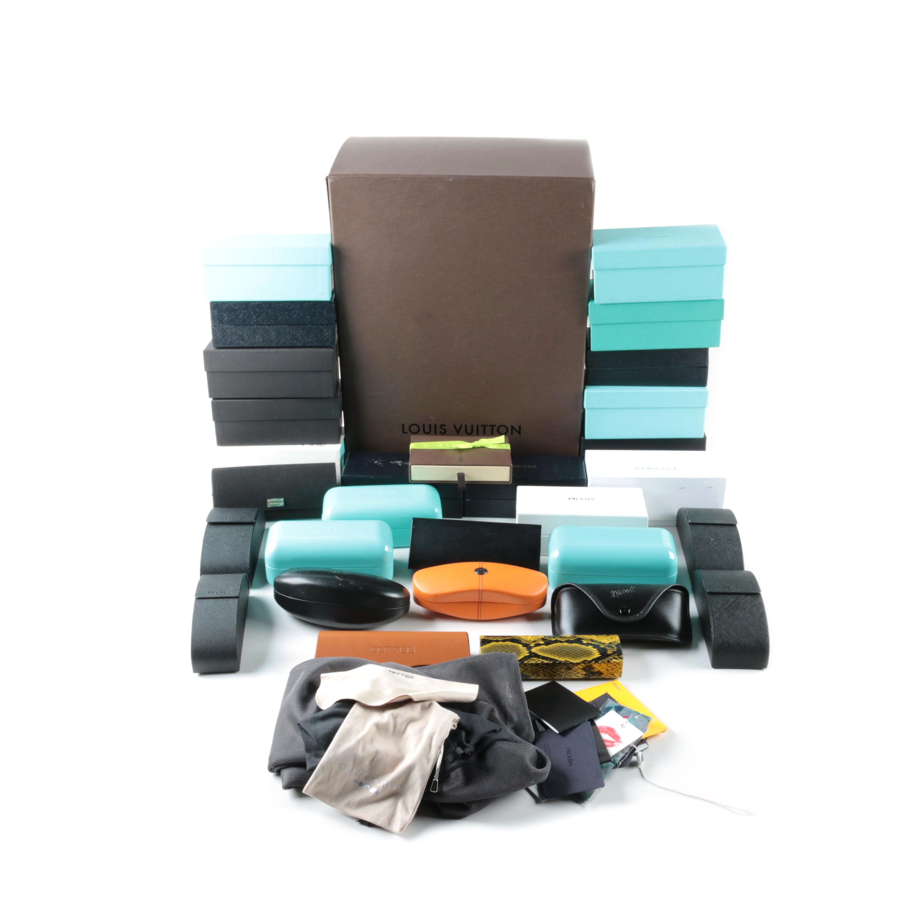 Assorted Brand Name Boxes and Eyeglass Cases