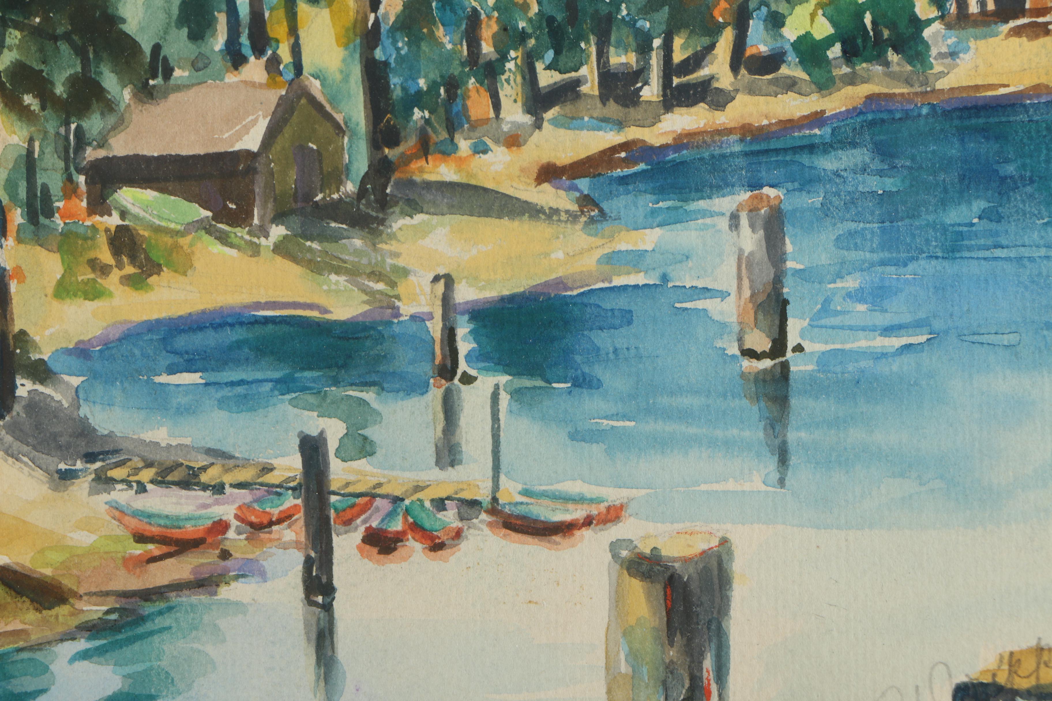 Watercolor Painting of Lake Scene