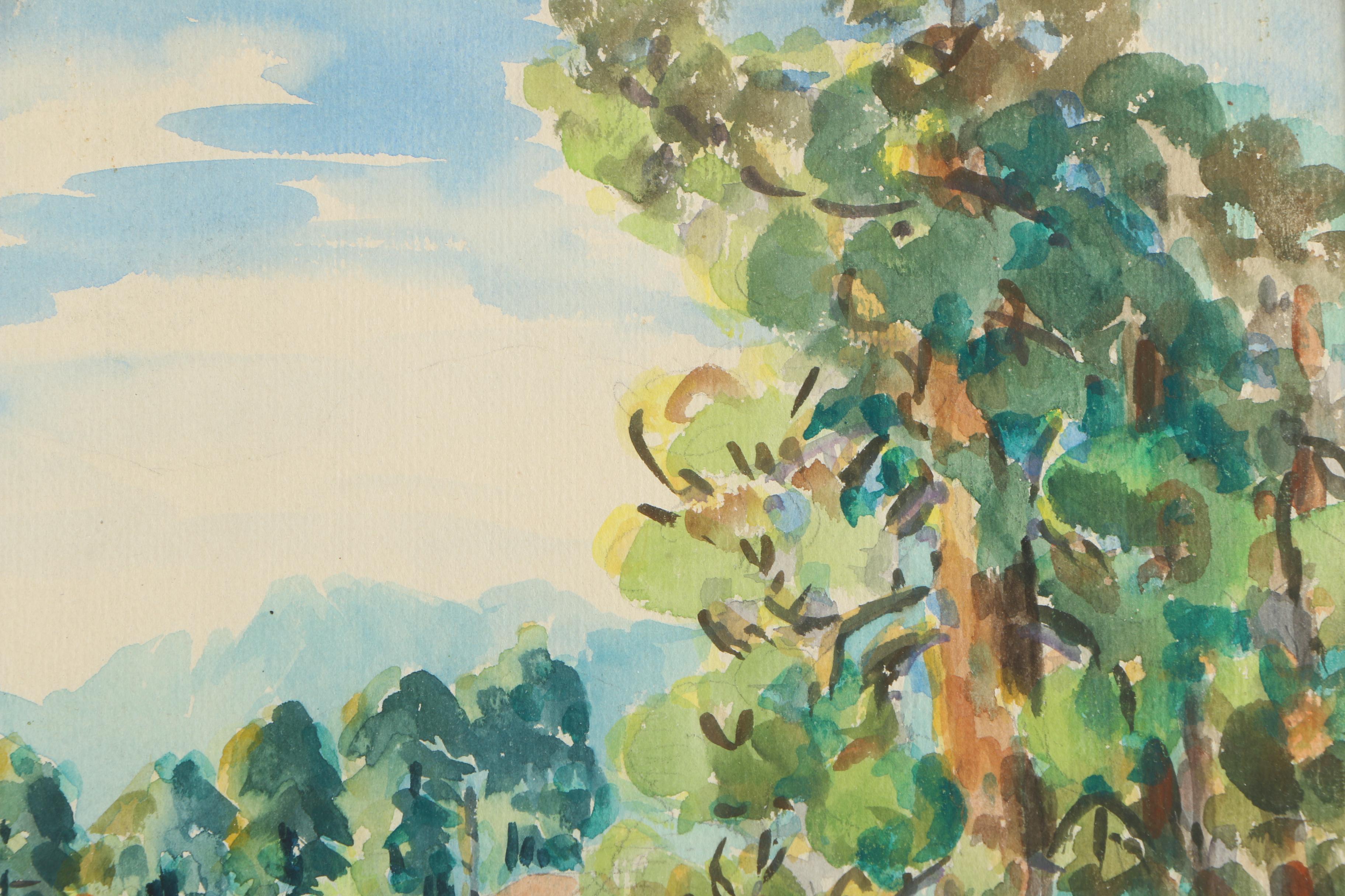 Watercolor Painting of Lake Scene