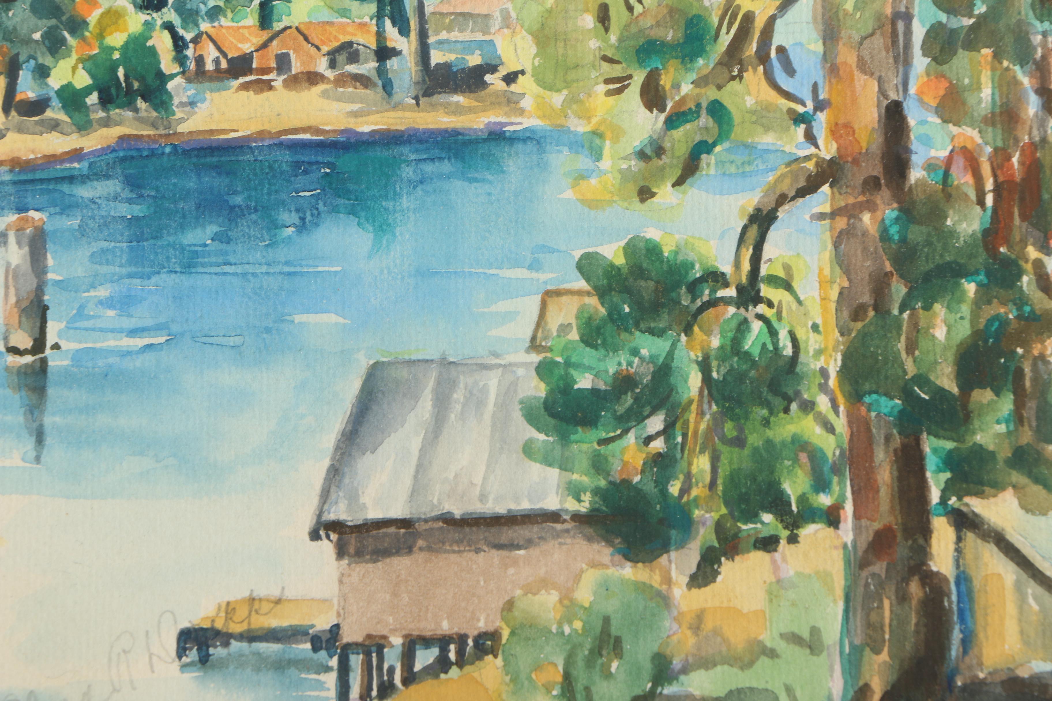 Watercolor Painting of Lake Scene