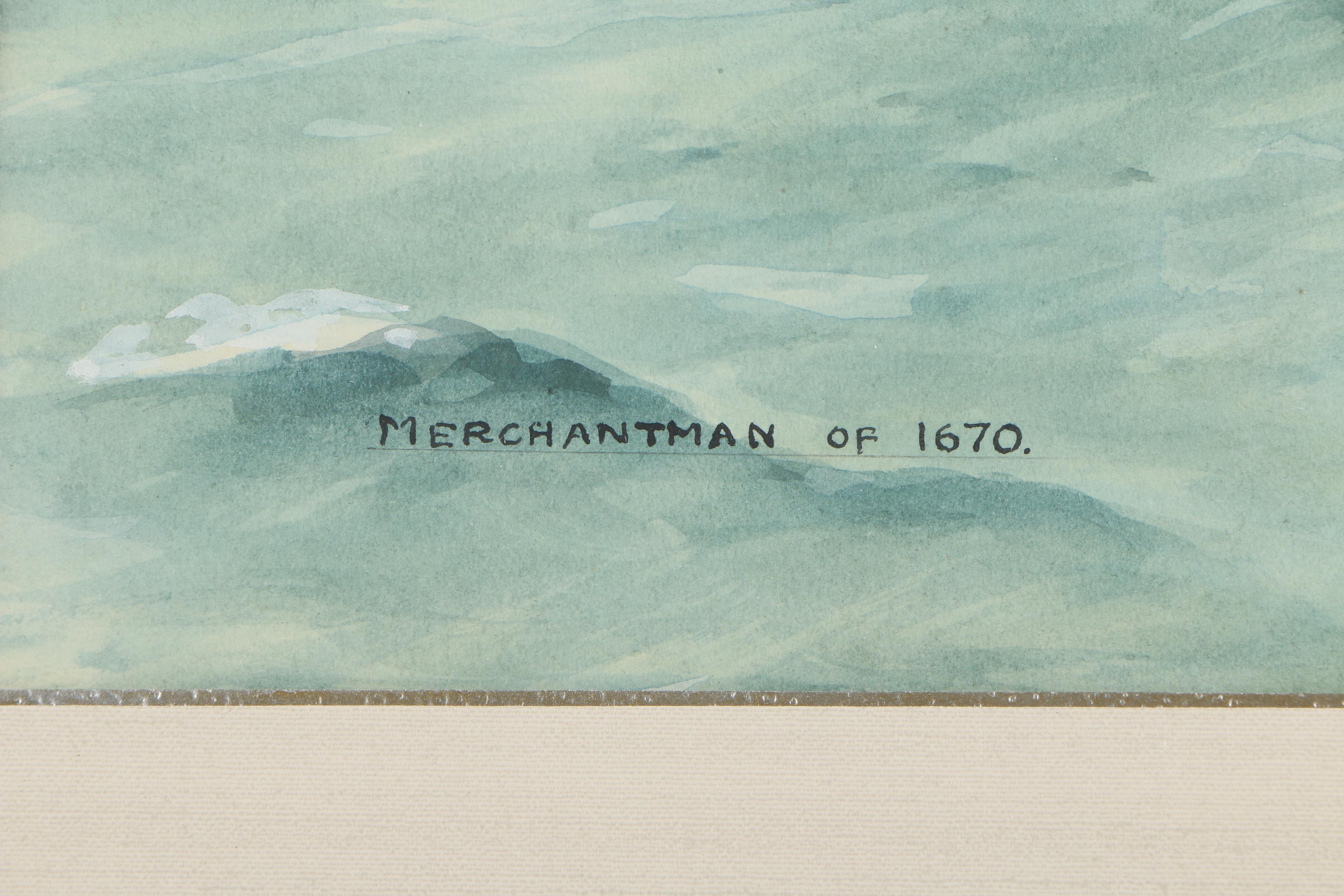 E. Tufnell Watercolor Nautical Painting "Merchantman of 1670"