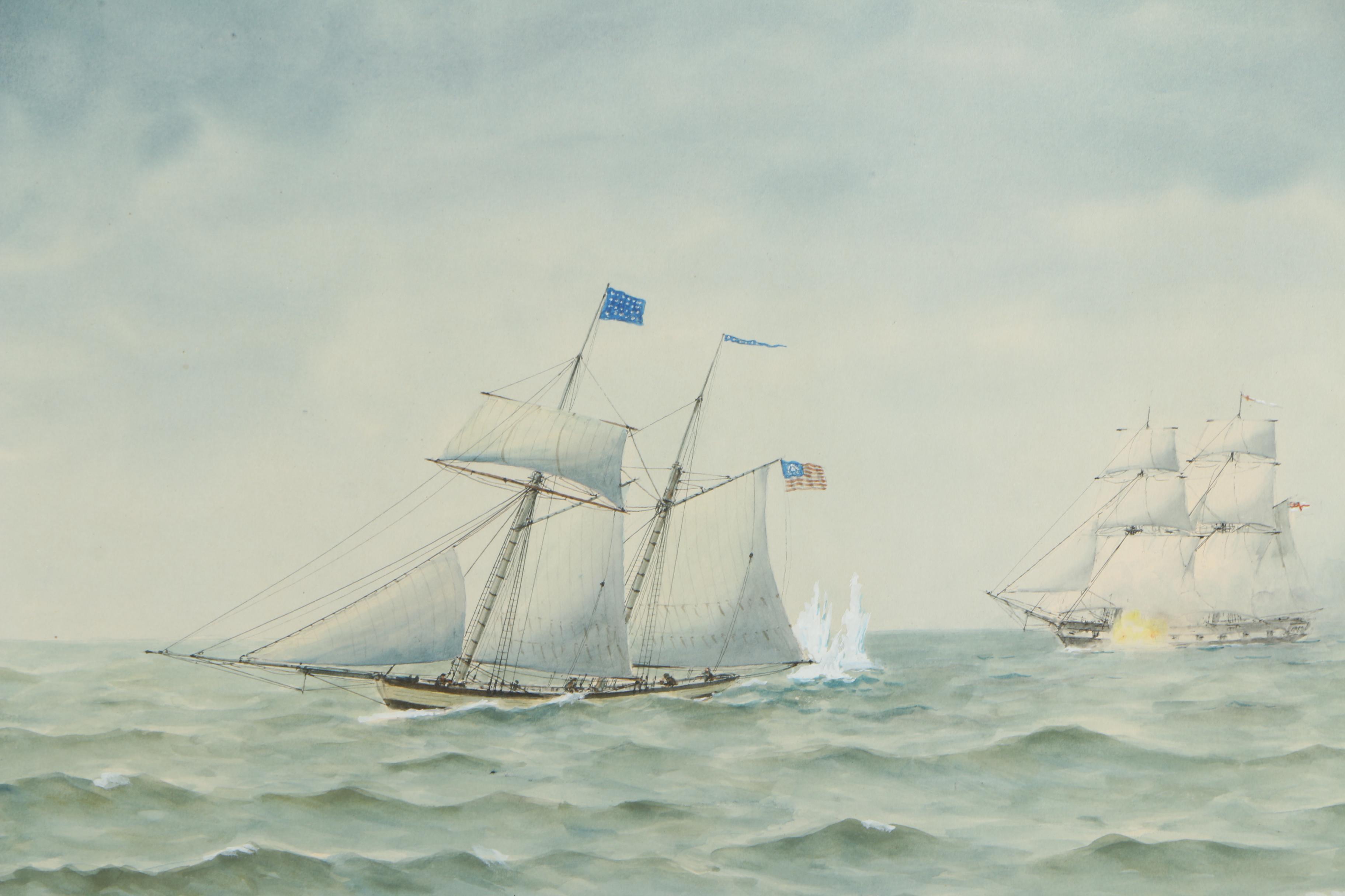 E. Tufnell Watercolor Nautical Painting "Catch Me Who Can"