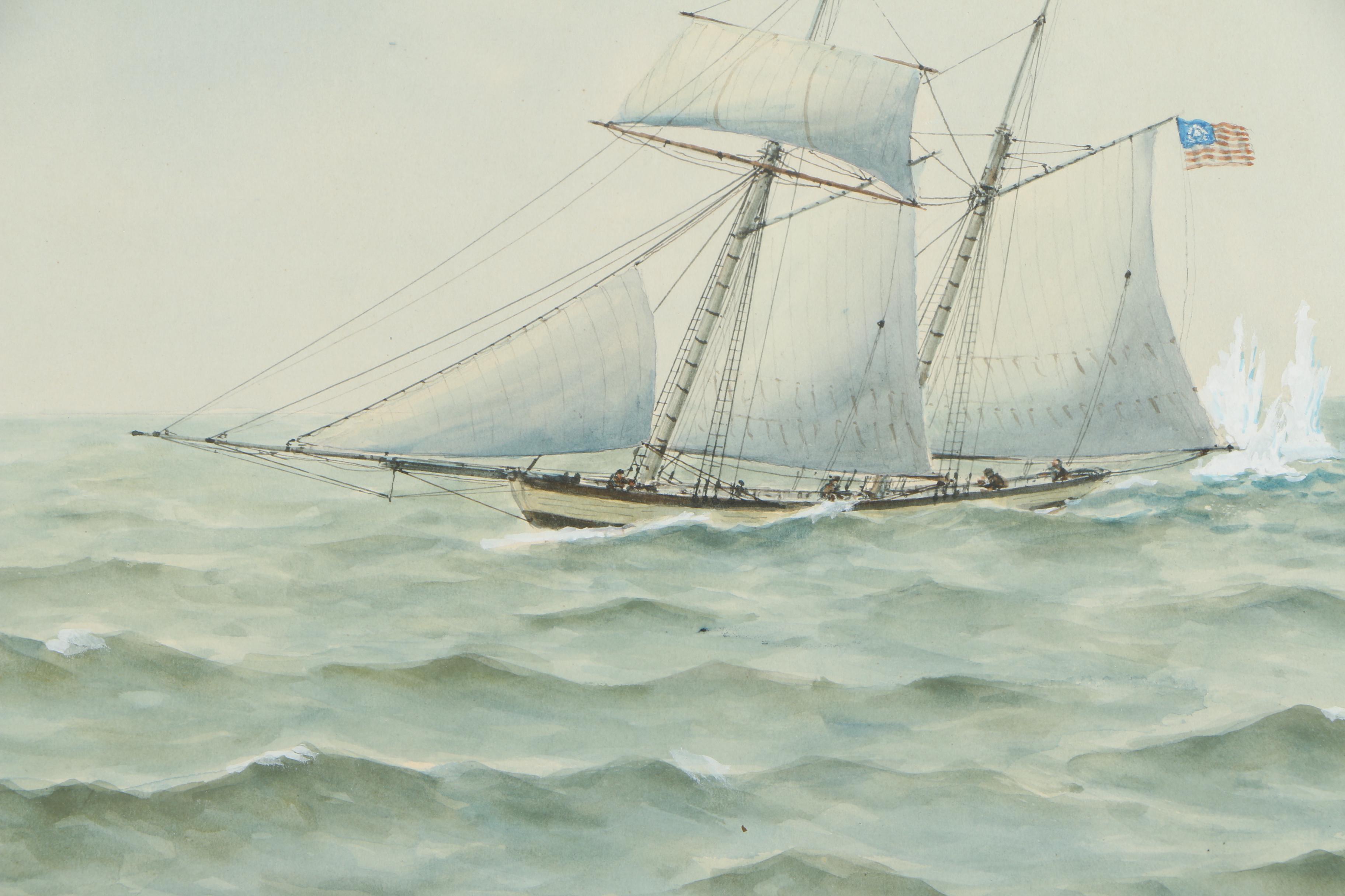 E. Tufnell Watercolor Nautical Painting "Catch Me Who Can"