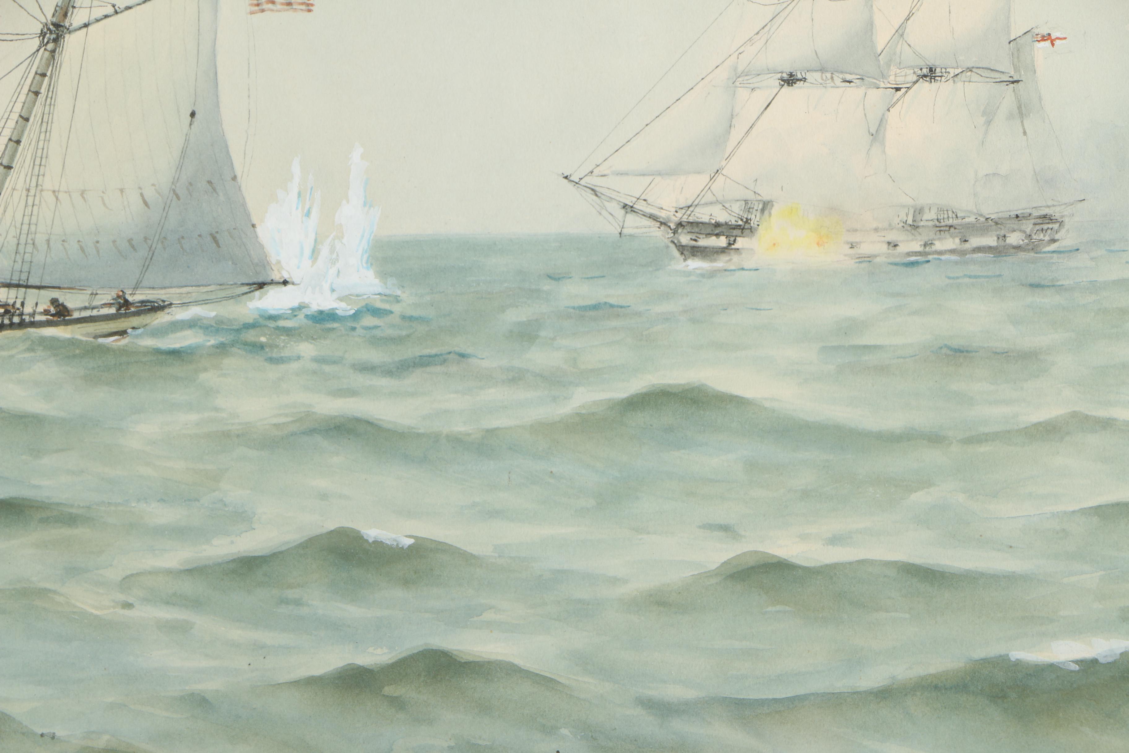 E. Tufnell Watercolor Nautical Painting "Catch Me Who Can"