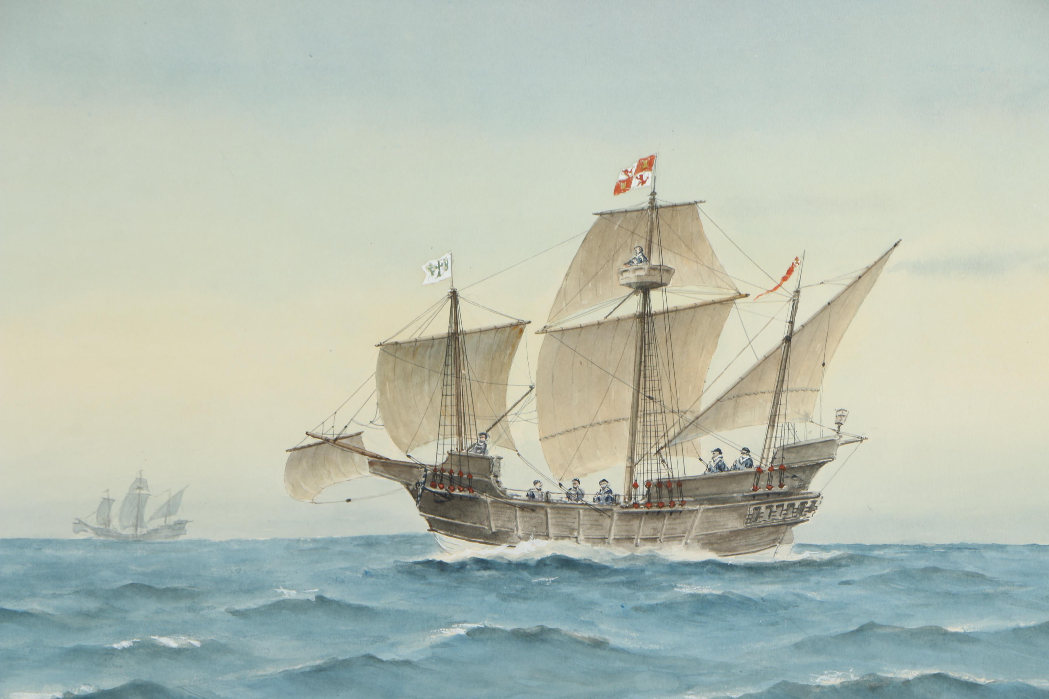 E. Tufnell Watercolor Nautical Painting "Nina 1492"