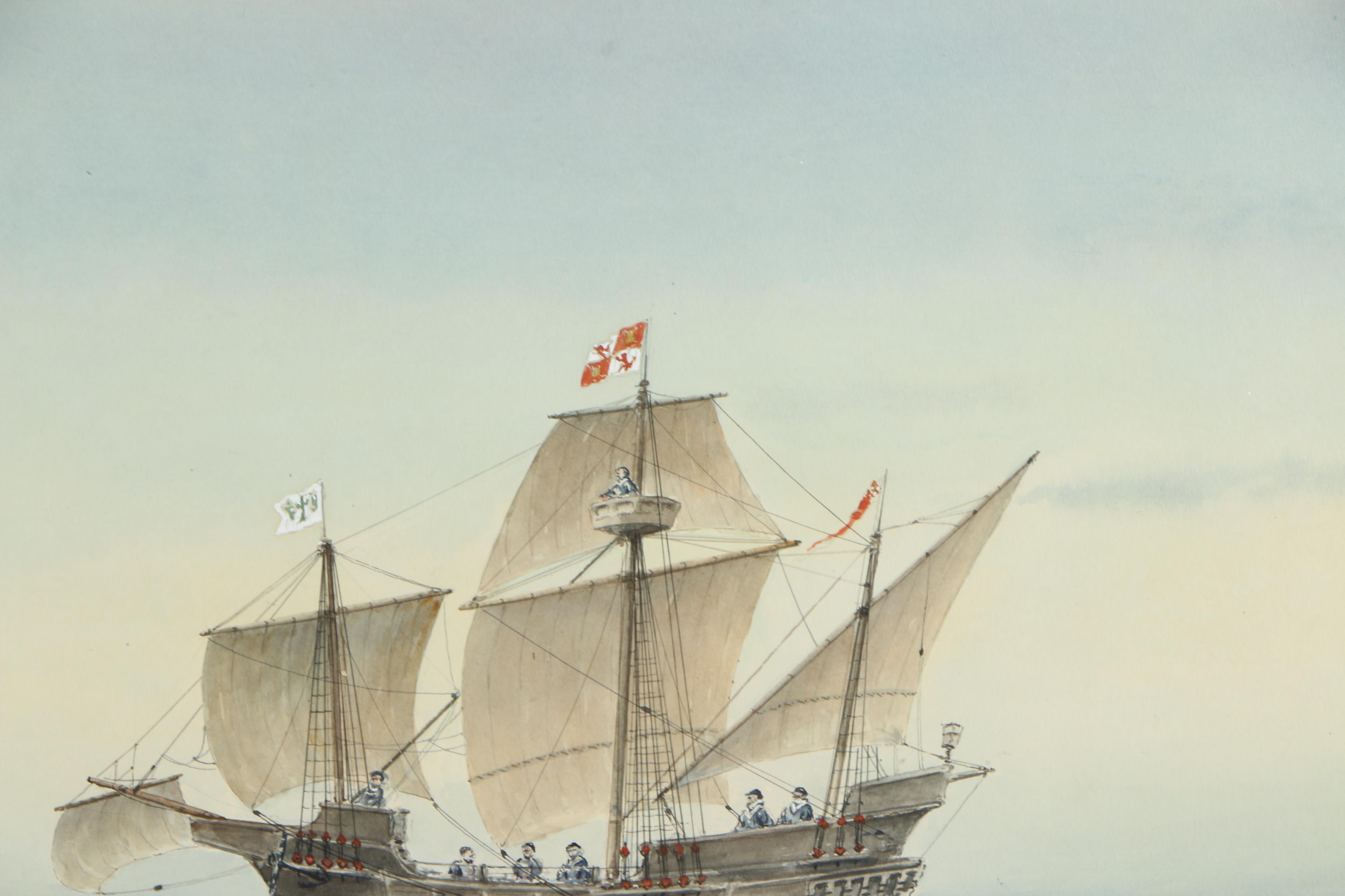 E. Tufnell Watercolor Nautical Painting "Nina 1492"