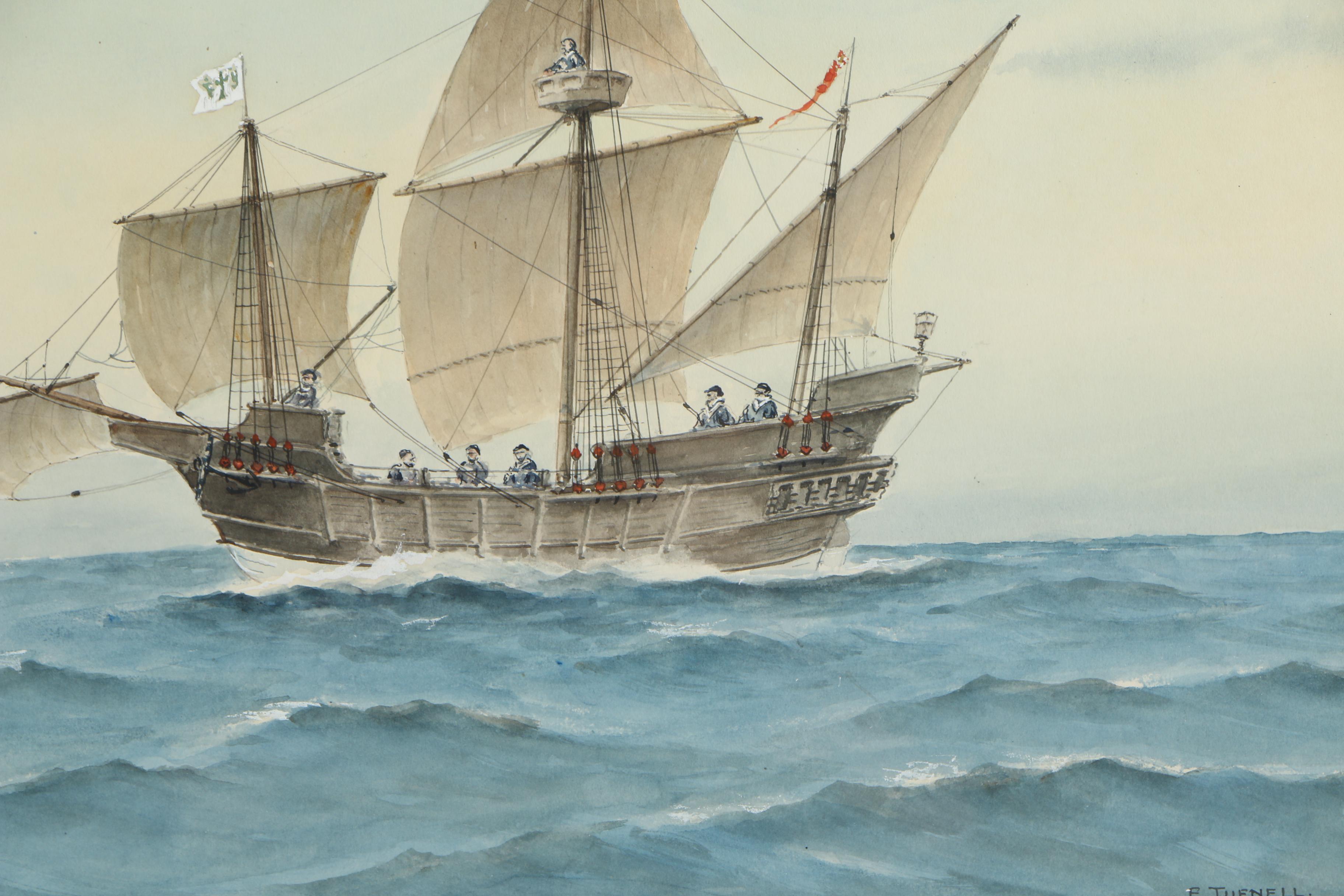 E. Tufnell Watercolor Nautical Painting "Nina 1492"