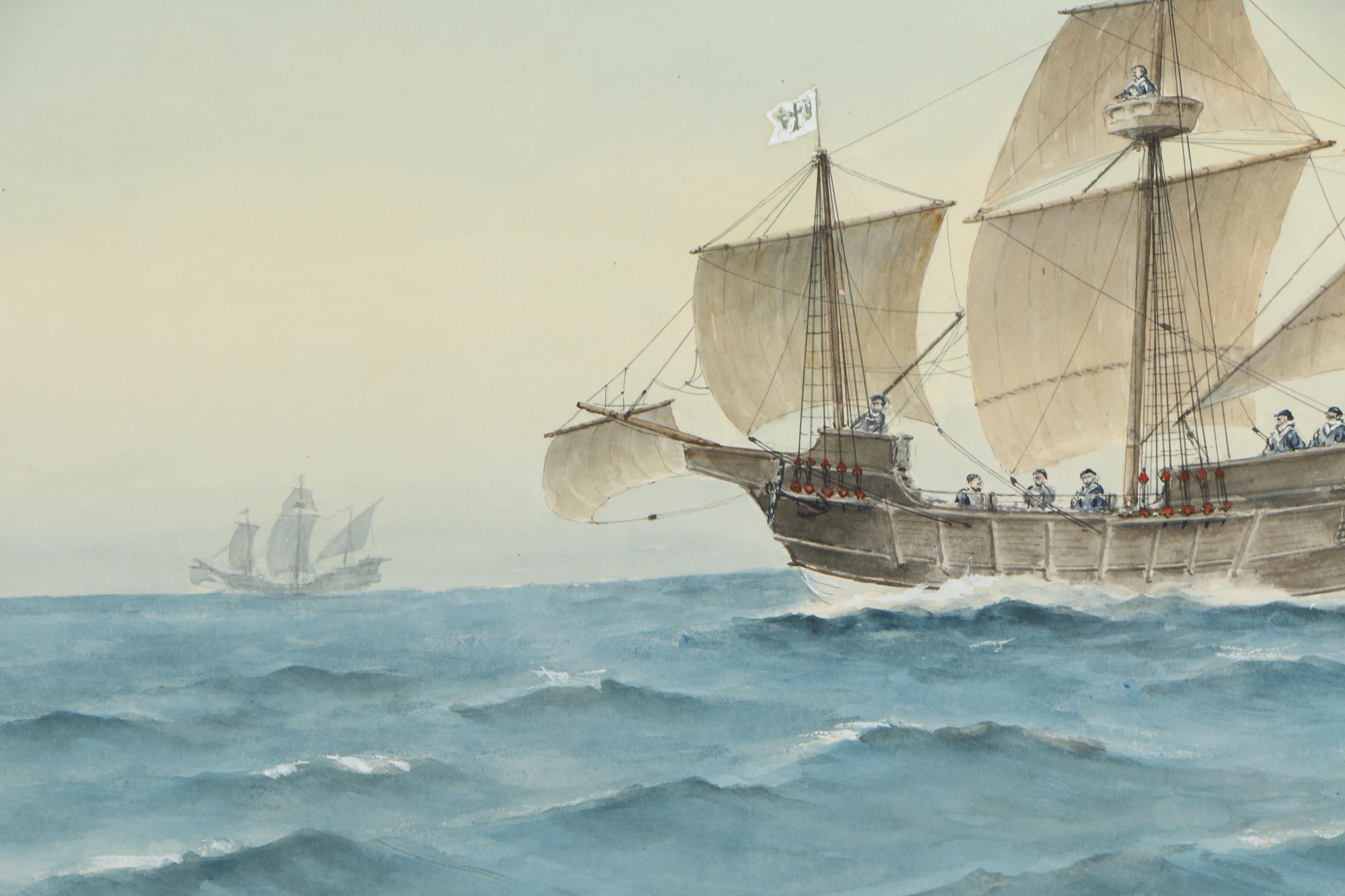 E. Tufnell Watercolor Nautical Painting "Nina 1492"