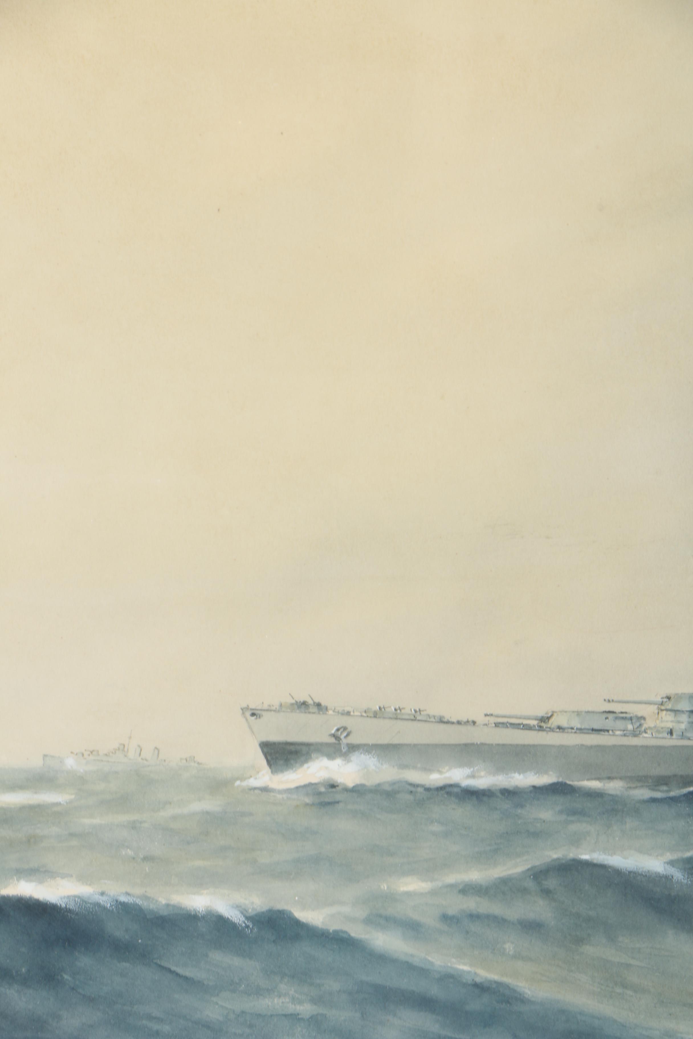 E. Tufnell Watercolor Nautical Painting "U.S.S. Washington"