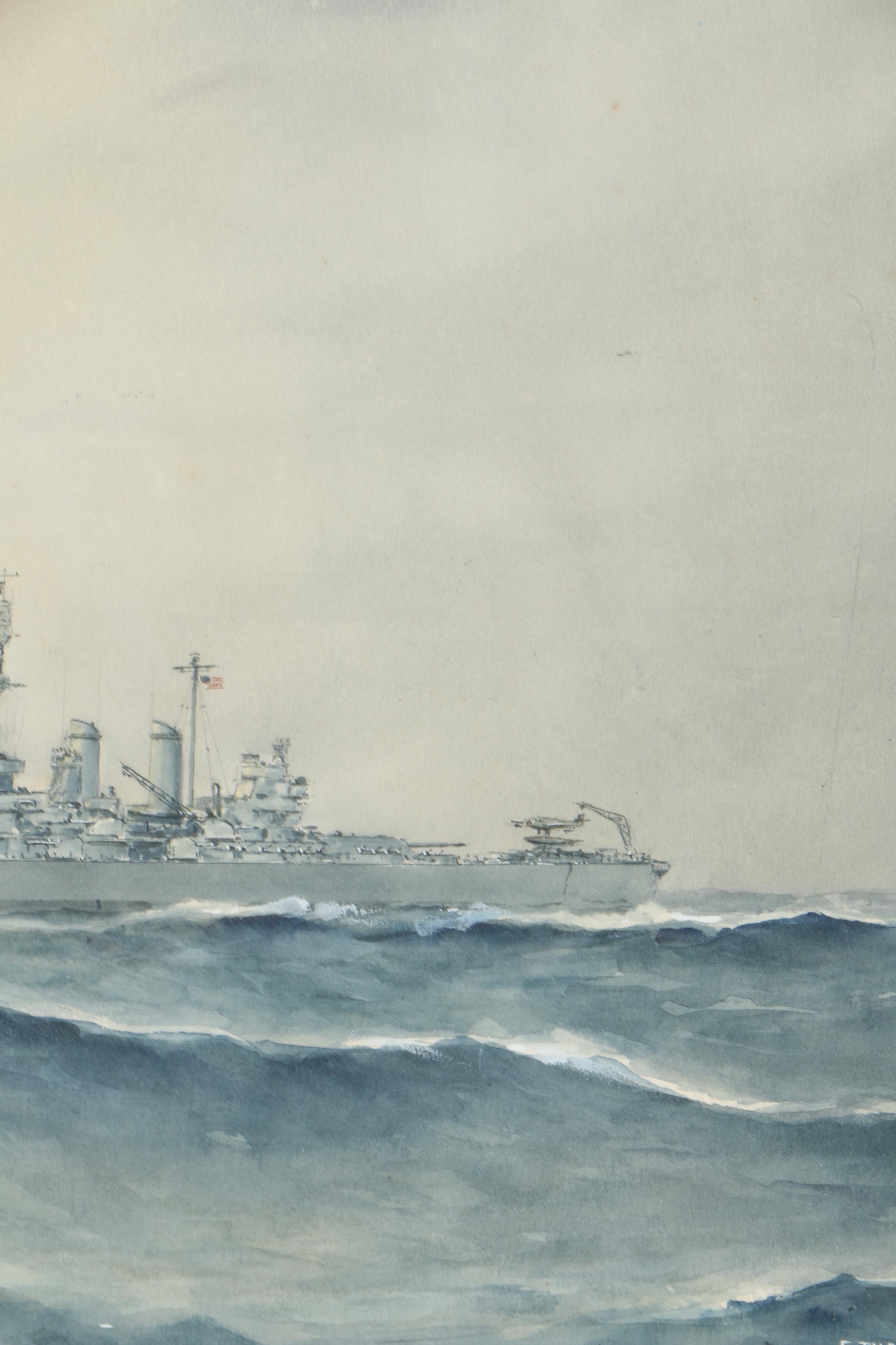 E. Tufnell Watercolor Nautical Painting "U.S.S. Washington"