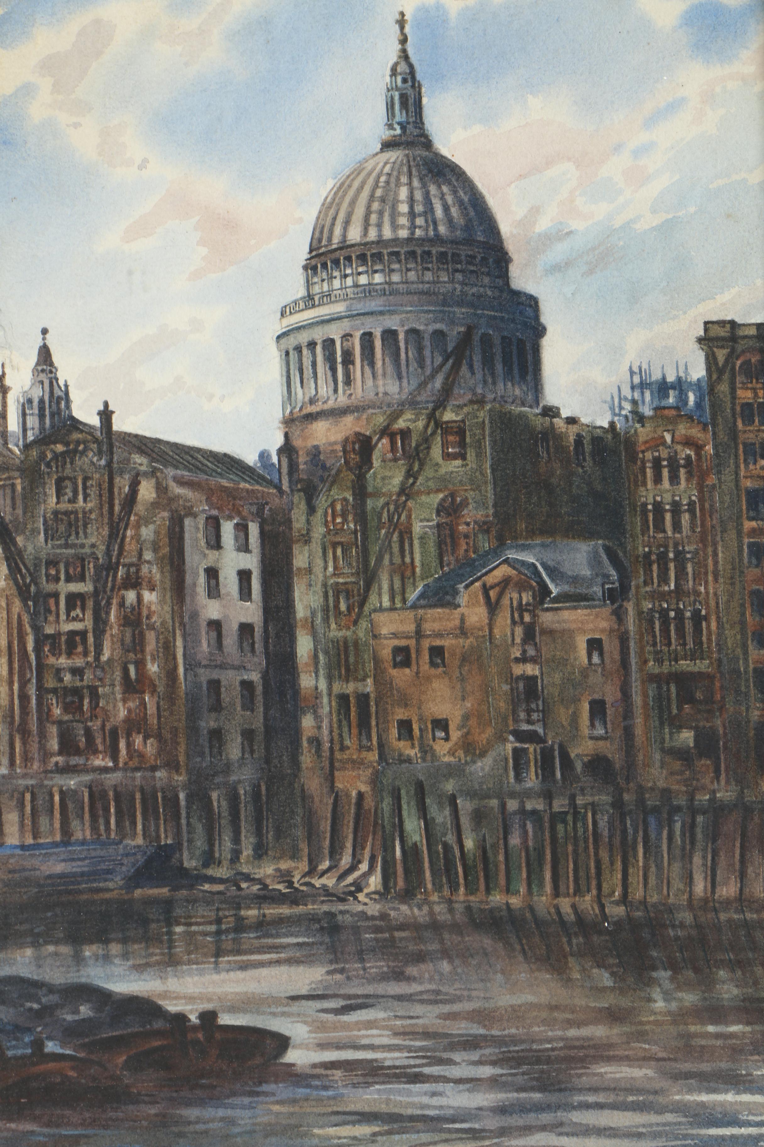 1952 Watercolor Painting of Waterfront Scene