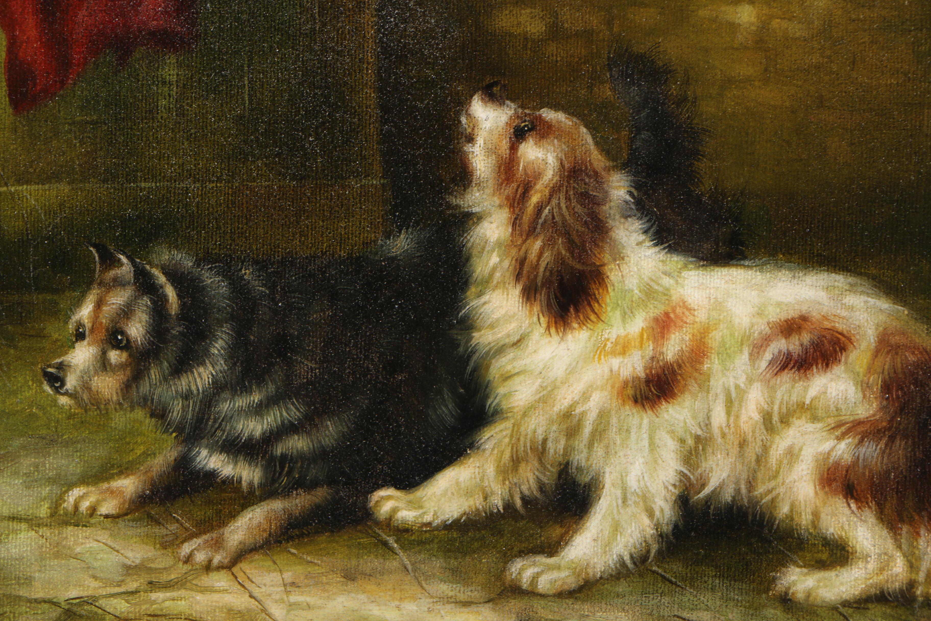 Late 20th-Century Lagon Oil Painting of Terrier and Spaniel