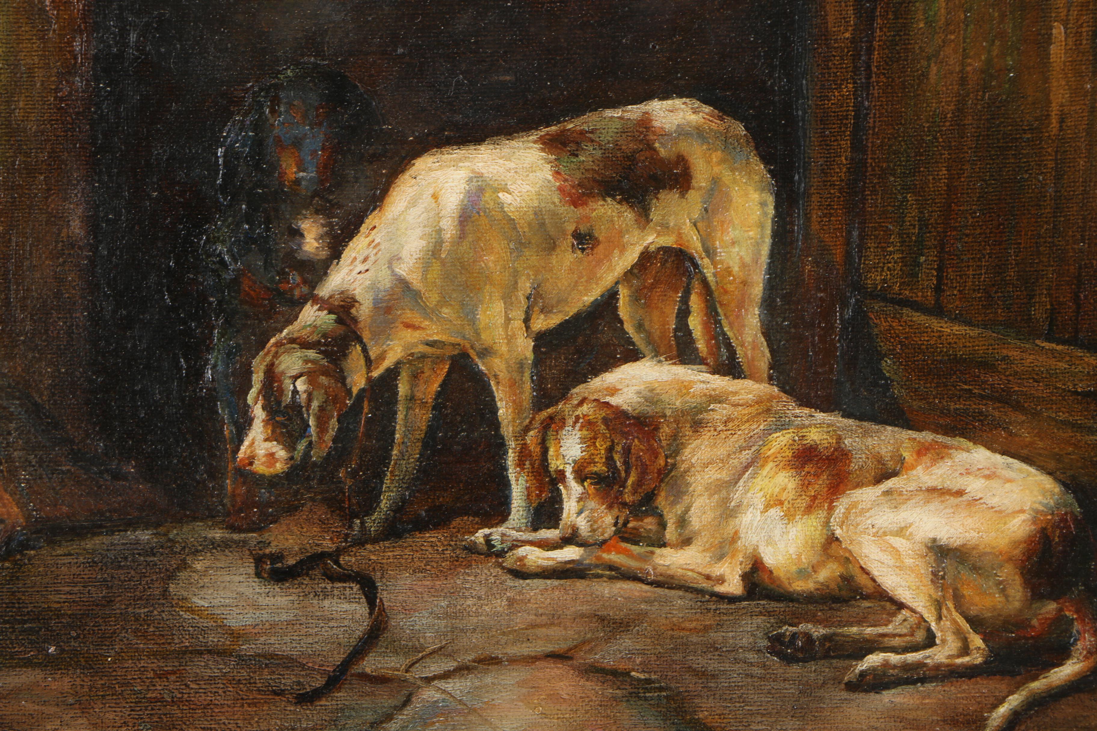 Late 20th-Century Oil Painting of Two Sporting Dogs