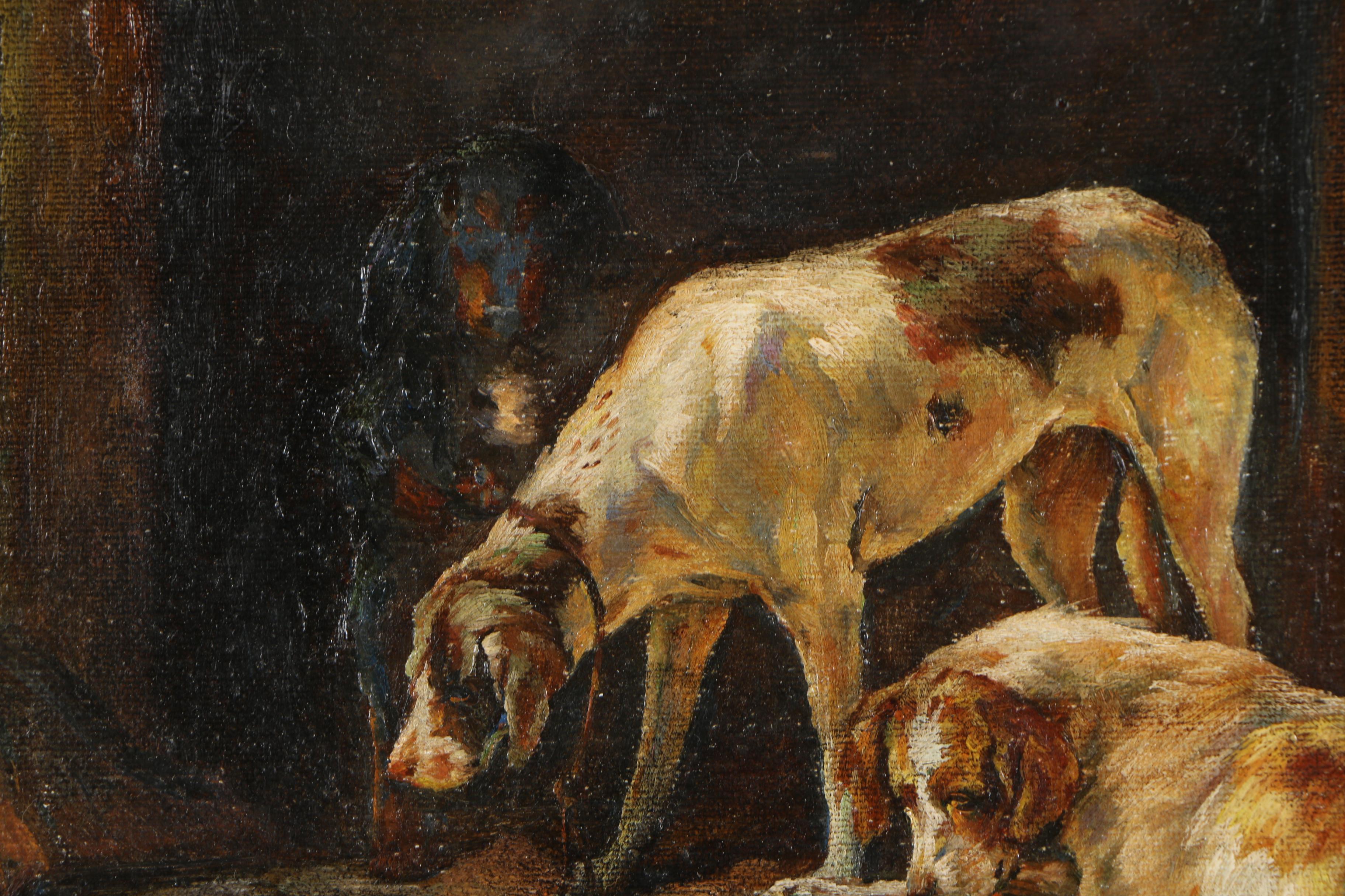 Late 20th-Century Oil Painting of Two Sporting Dogs