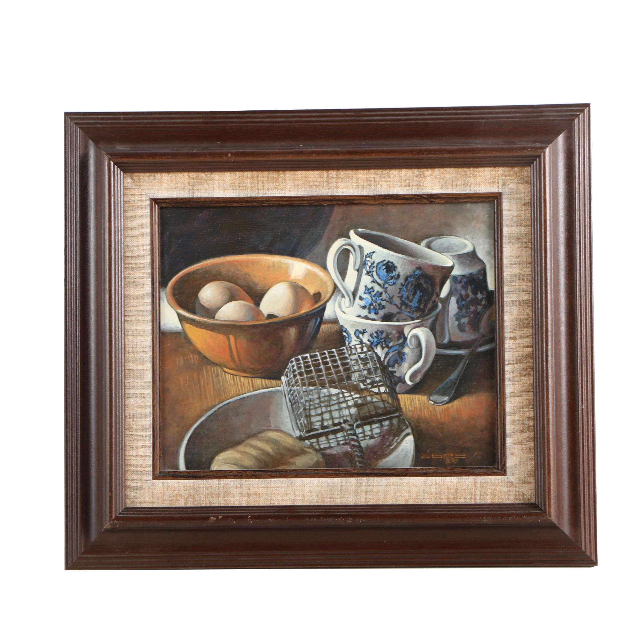 Marv Espe Acrylic Painting "Antiques & Eggs"