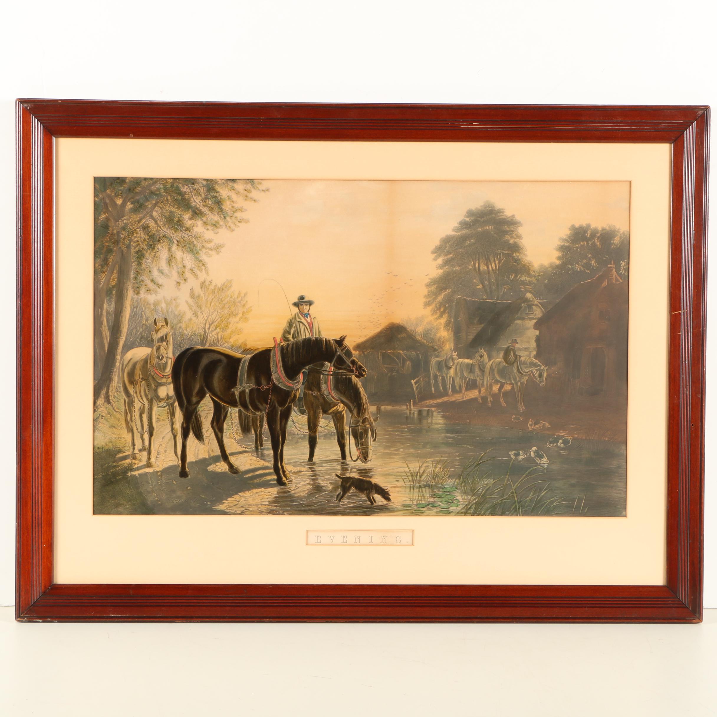 Hand Colored Lithograph Print after J.F. Herring Sen. "Evening"