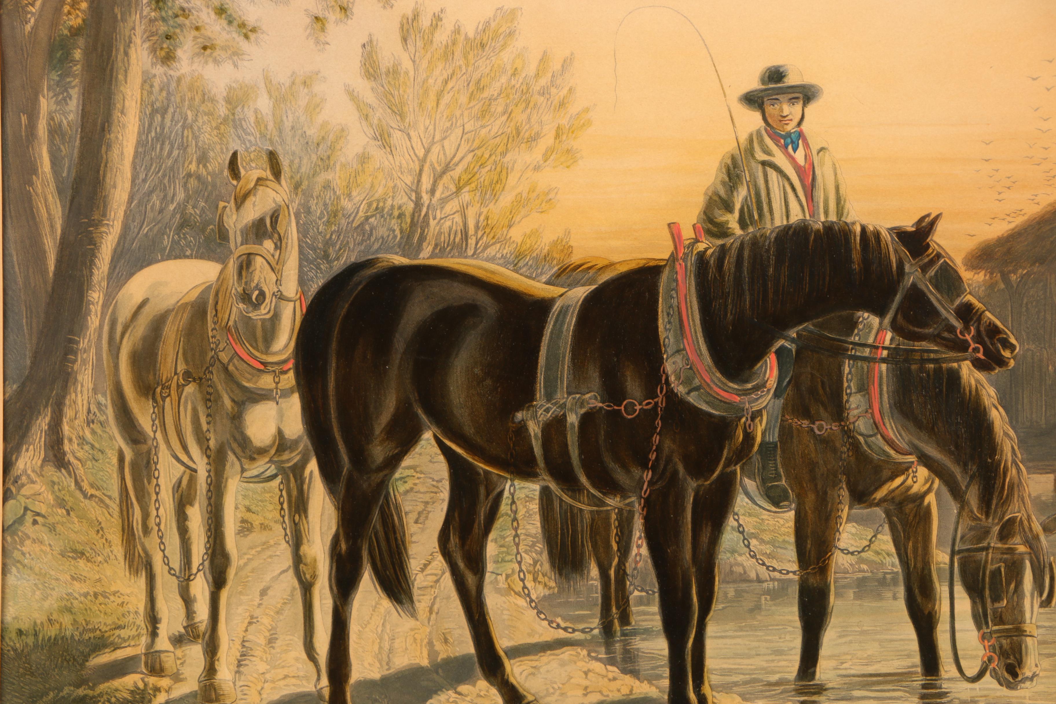 Hand Colored Lithograph Print after J.F. Herring Sen. "Evening"