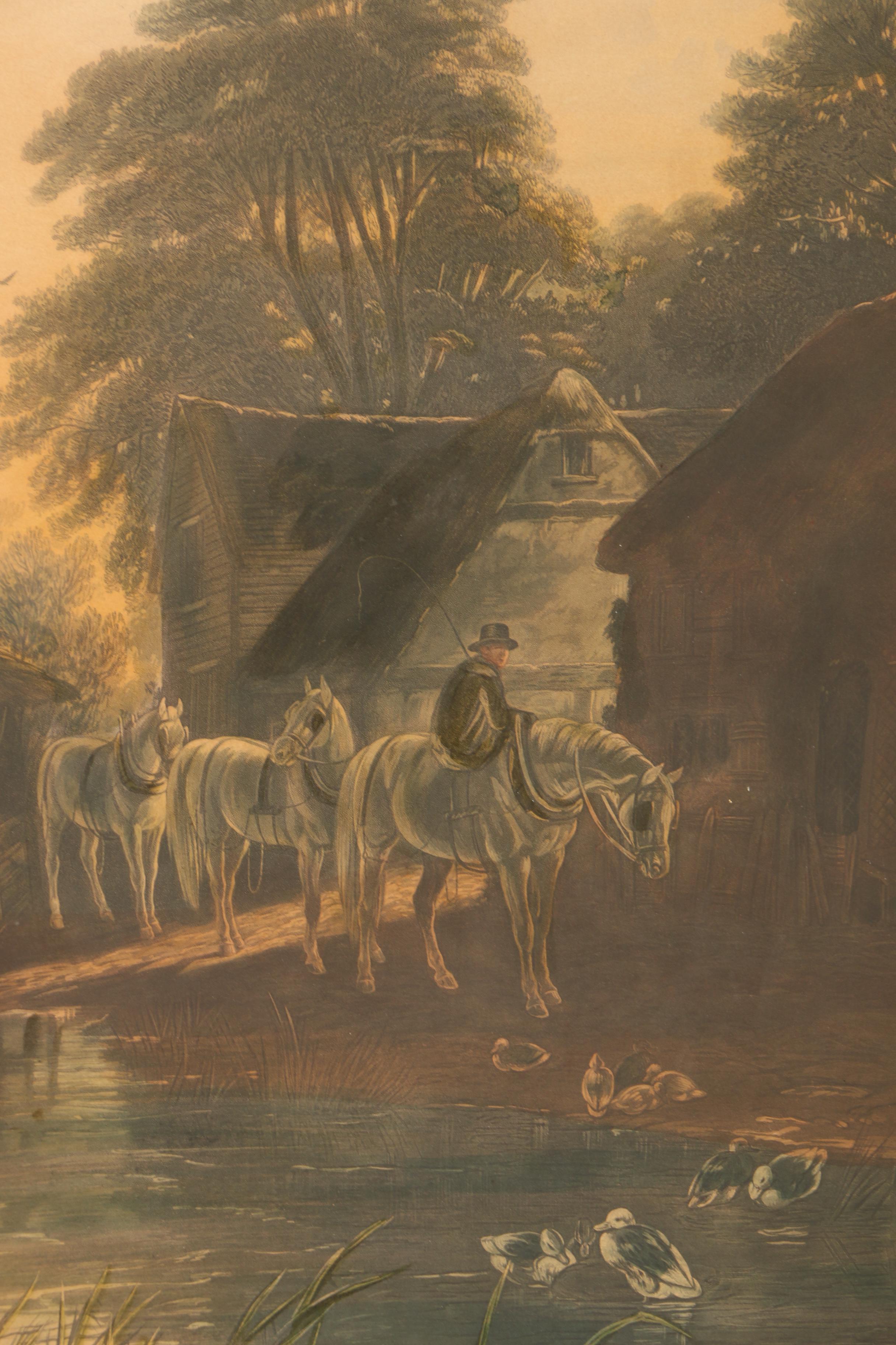 Hand Colored Lithograph Print after J.F. Herring Sen. "Evening"