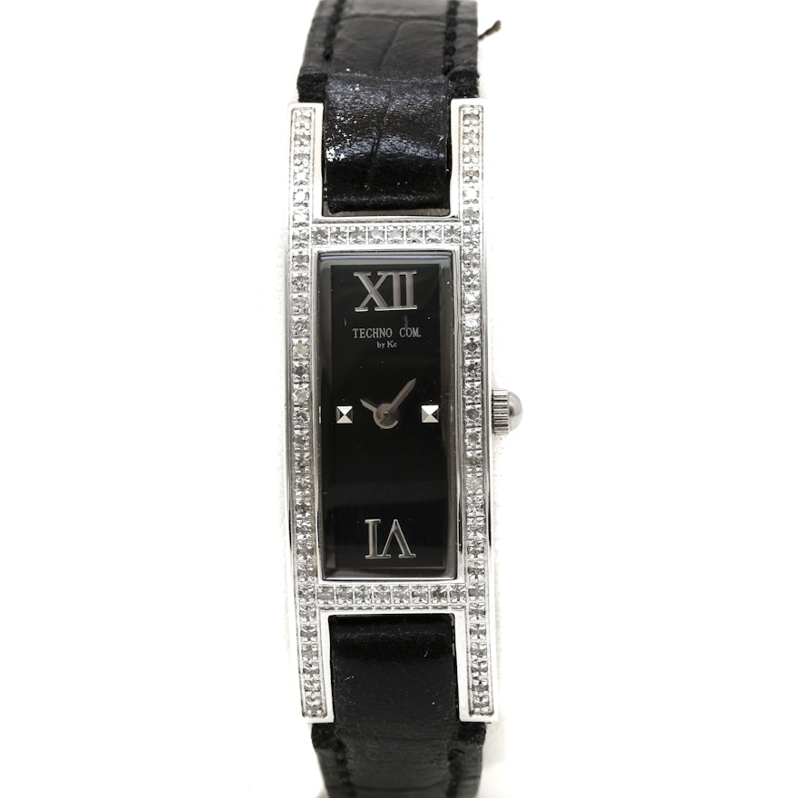 KC Techno Com Stainless Steel Diamond Rectangular Wristwatch