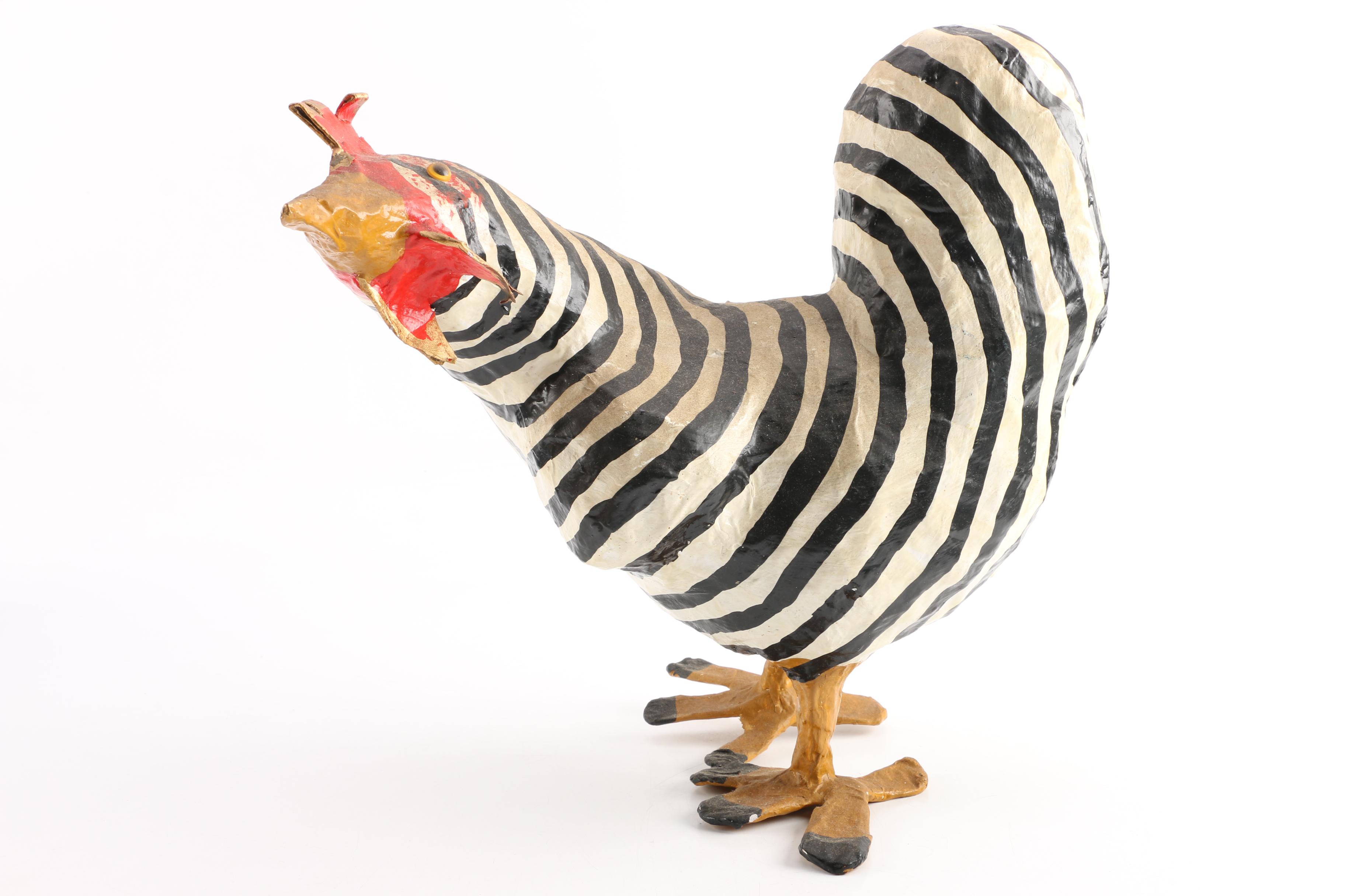 Wood and Papier-Mâché Folk Art Style Chicken Figures Including D. Herb