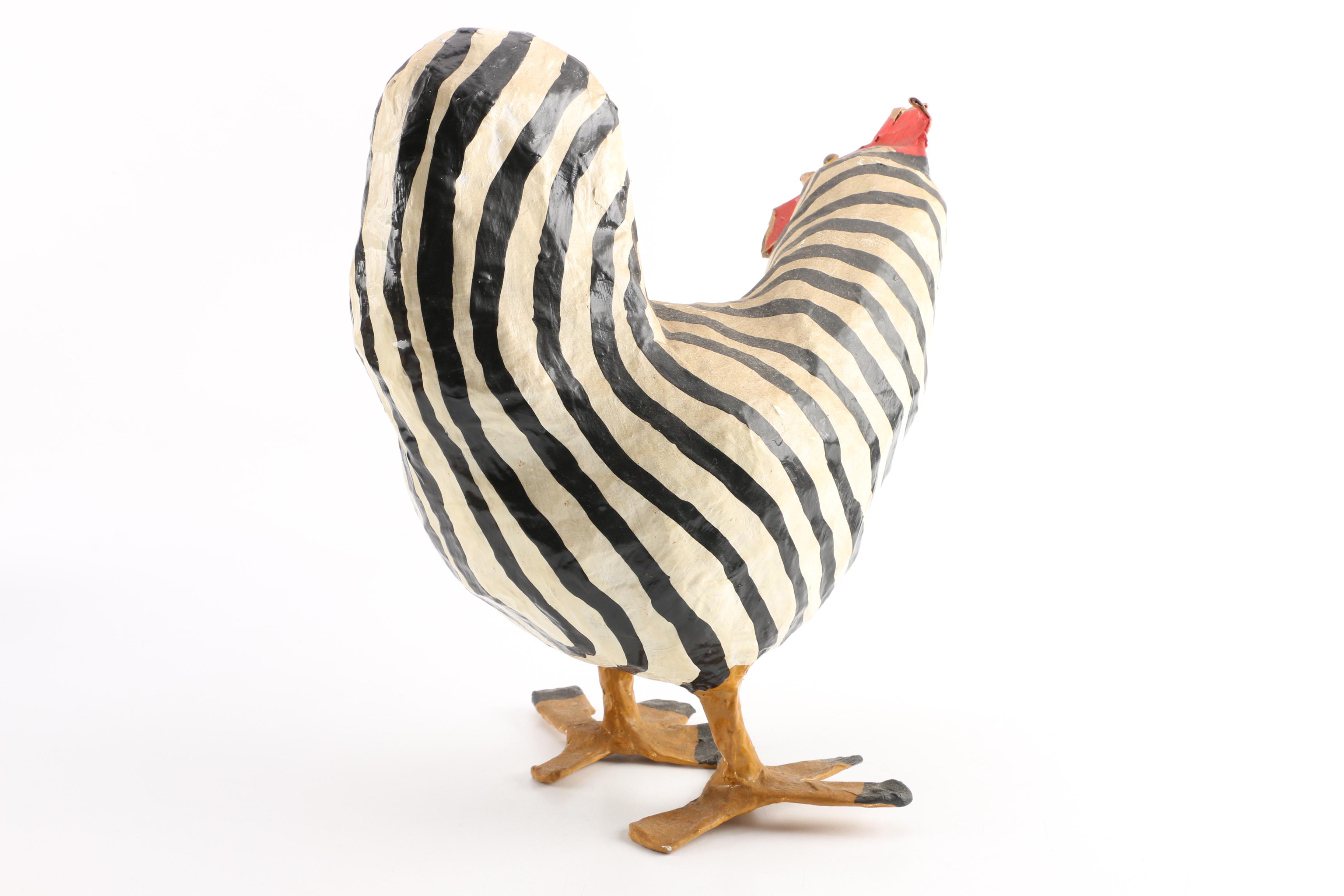 Wood and Papier-Mâché Folk Art Style Chicken Figures Including D. Herb