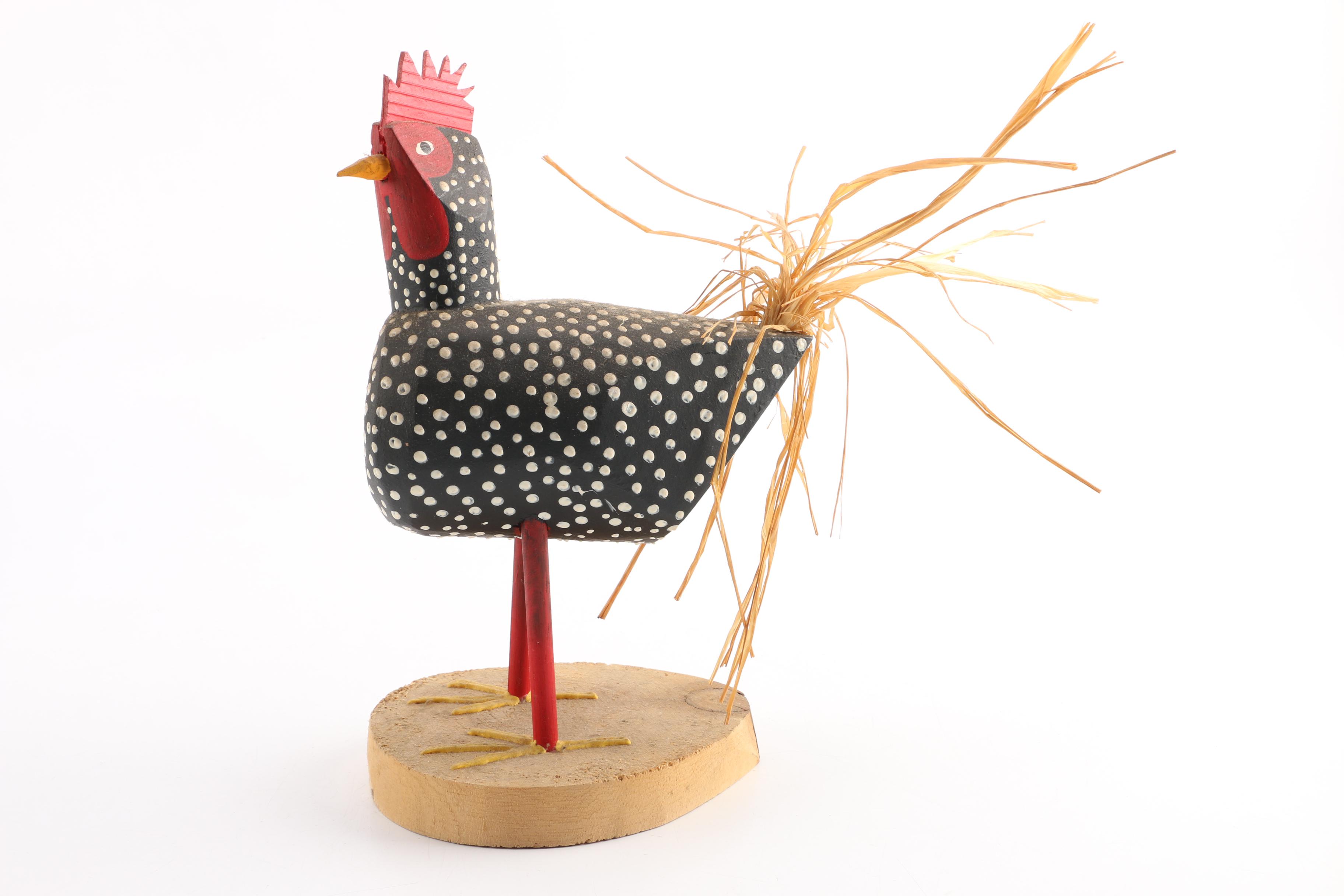 Wood and Papier-Mâché Folk Art Style Chicken Figures Including D. Herb