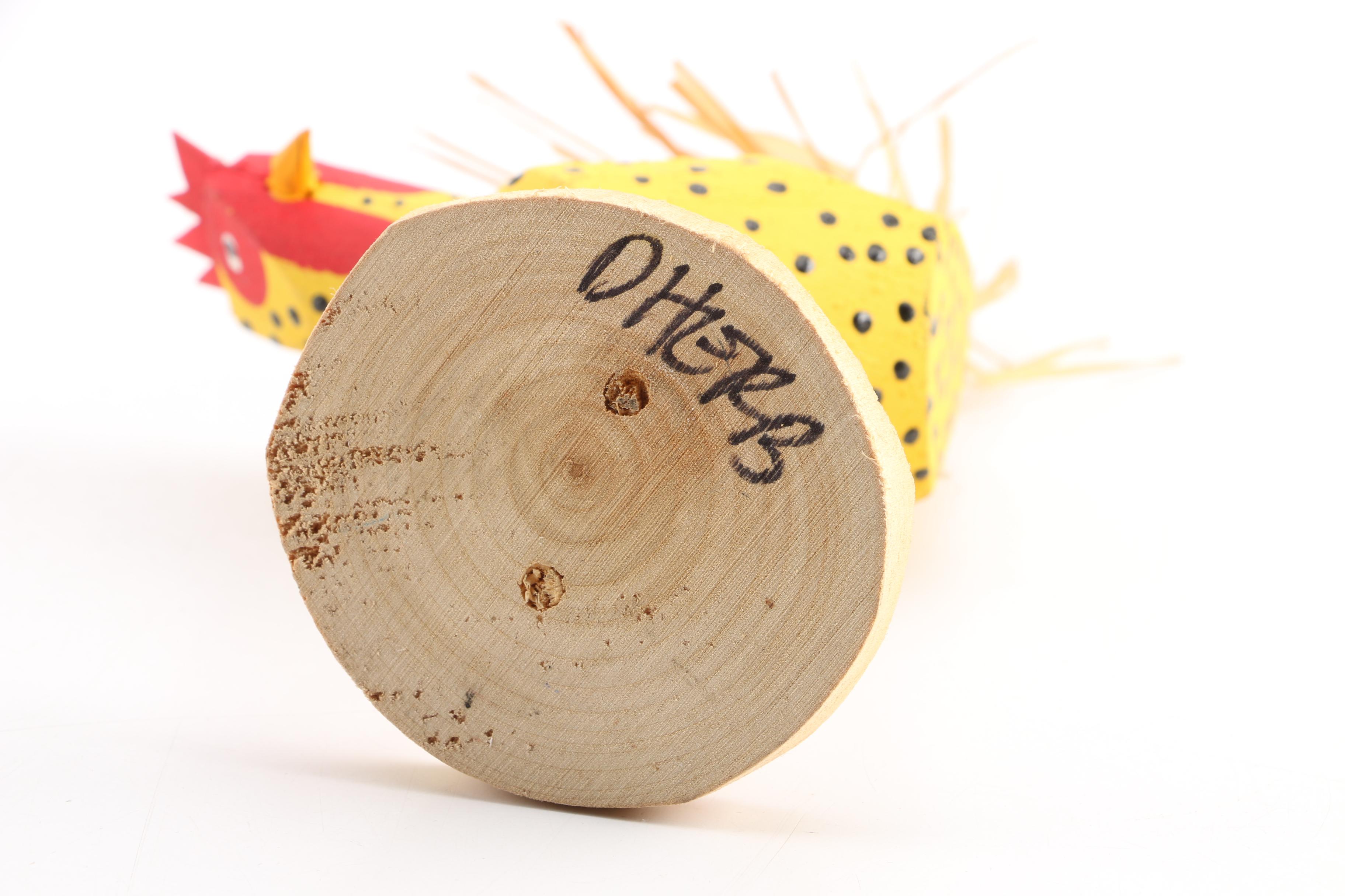 Wood and Papier-Mâché Folk Art Style Chicken Figures Including D. Herb