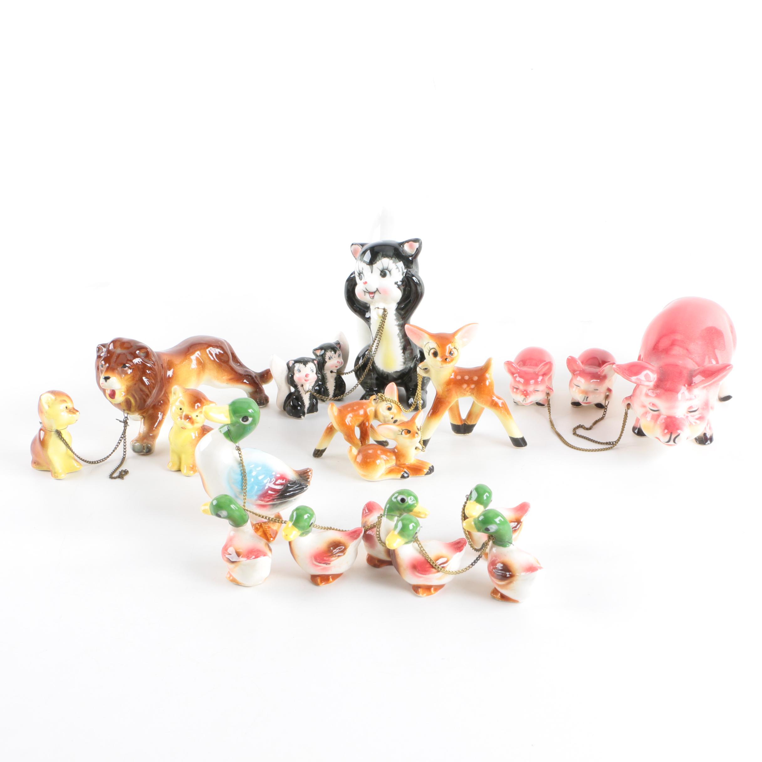Vintage Porcelain Animal Figurines with Babies from Japan