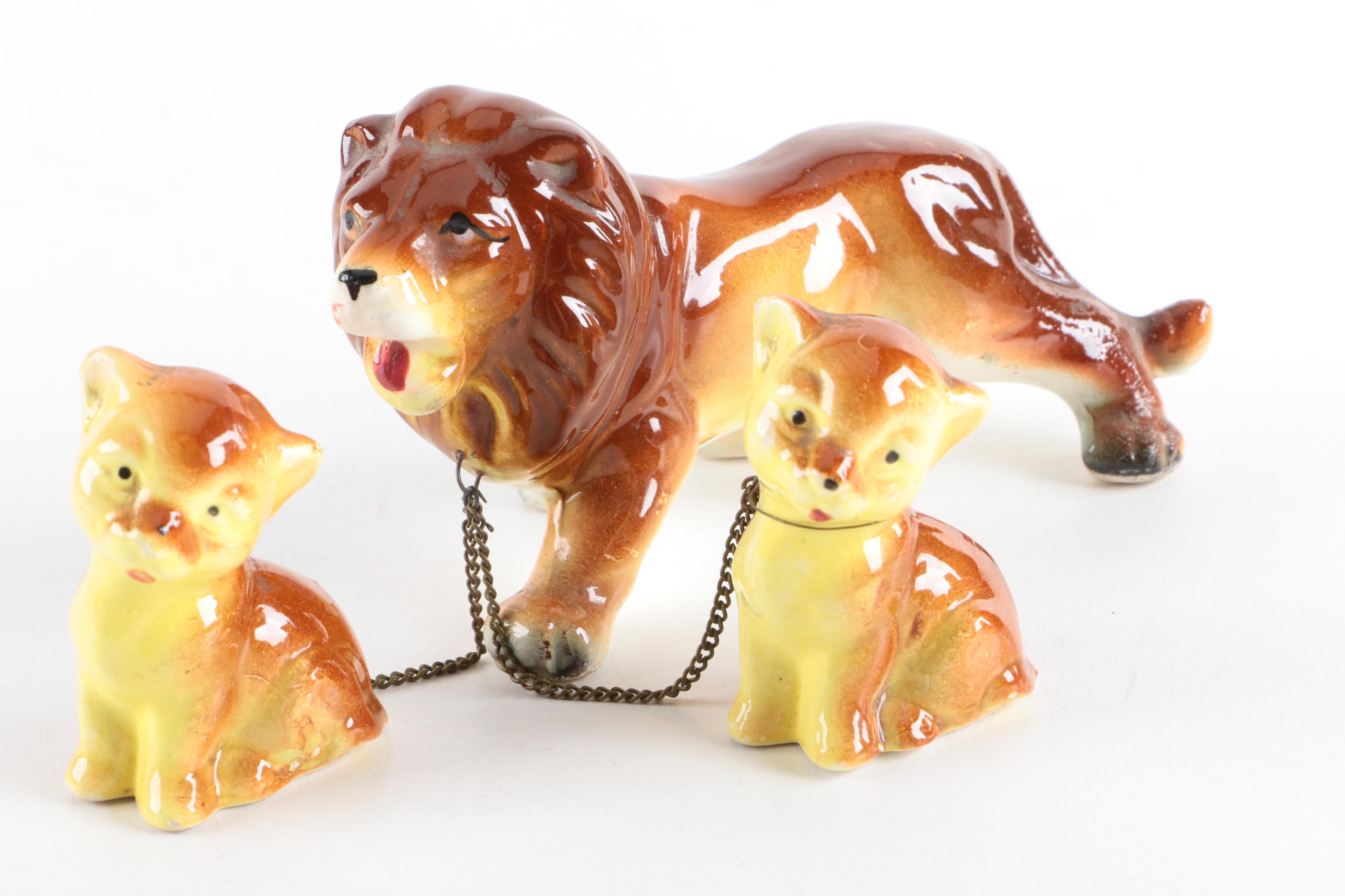 Vintage Porcelain Animal Figurines with Babies from Japan