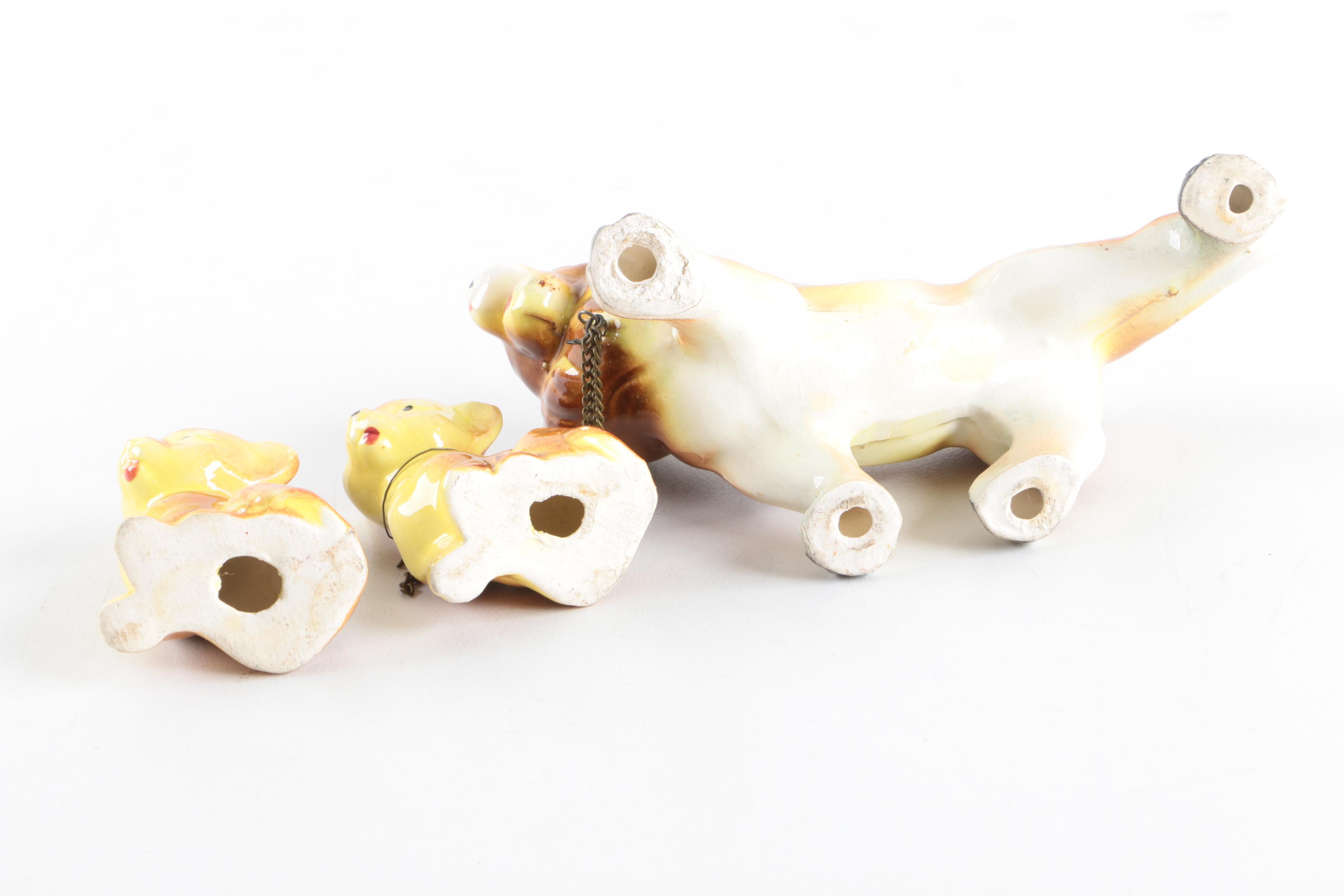 Vintage Porcelain Animal Figurines with Babies from Japan