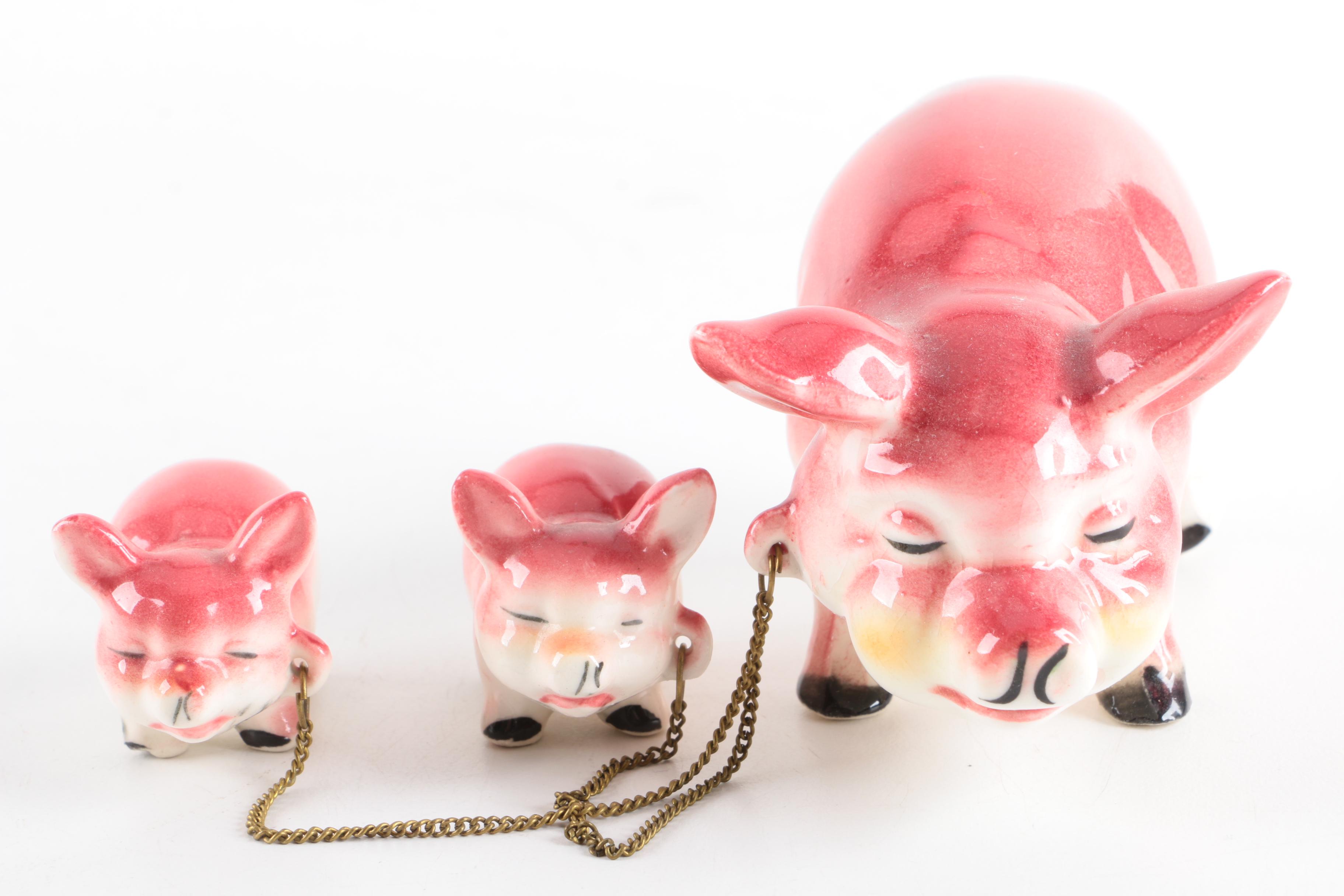 Vintage Porcelain Animal Figurines with Babies from Japan
