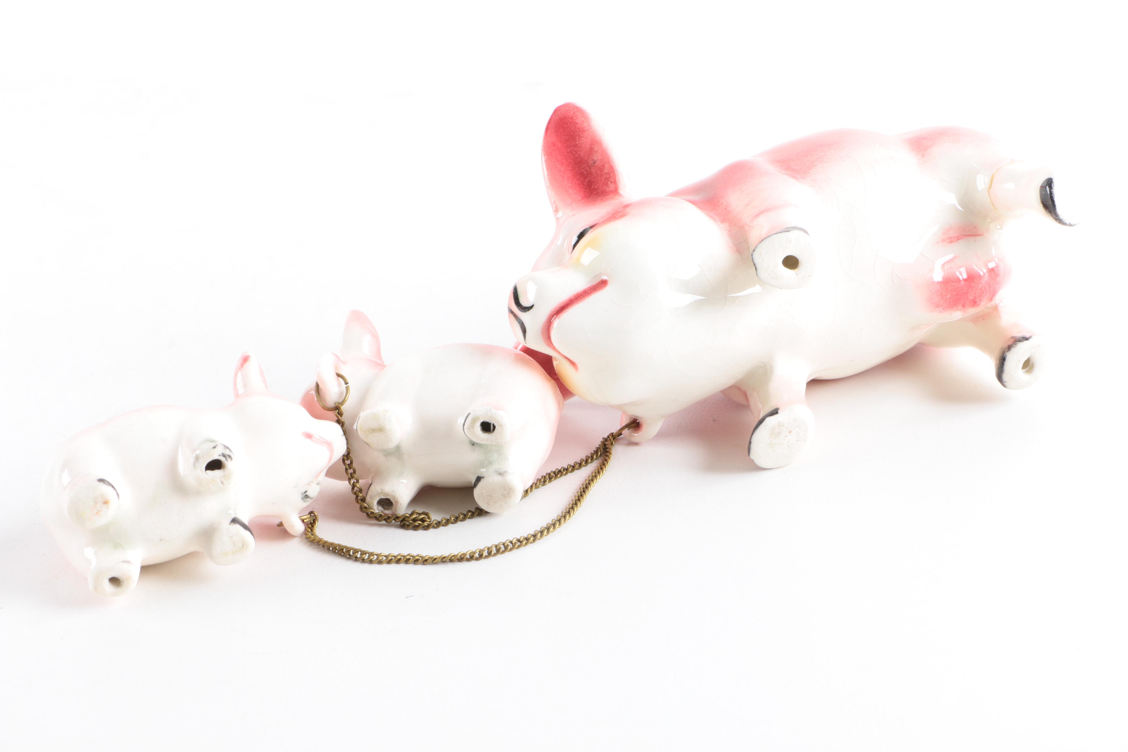 Vintage Porcelain Animal Figurines with Babies from Japan
