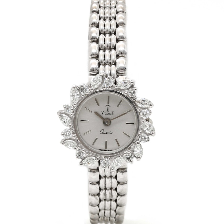 Vicence 14K White Gold 1.33 CTW Diamond Wristwatch