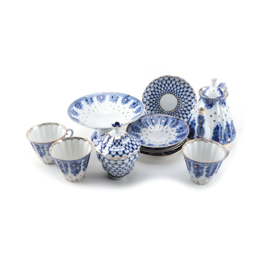 Lomonosov "Cobalt Net" and "Blue Rhapsody" Russian Porcelain Tableware