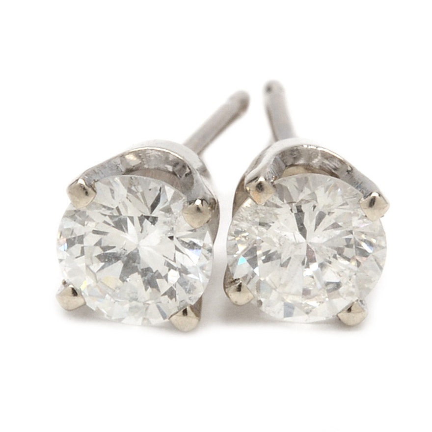 14K White Gold Brilliant Cut Diamond Stud Earrings