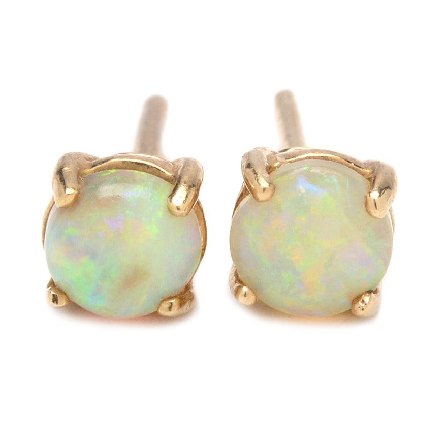 10K Yellow Gold Opal Cabochon Earrings