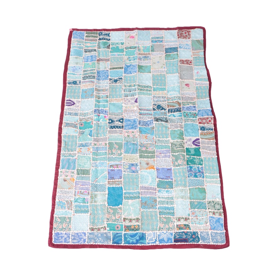 Hand Sewn Indian Pieced and Embroidered Quilt