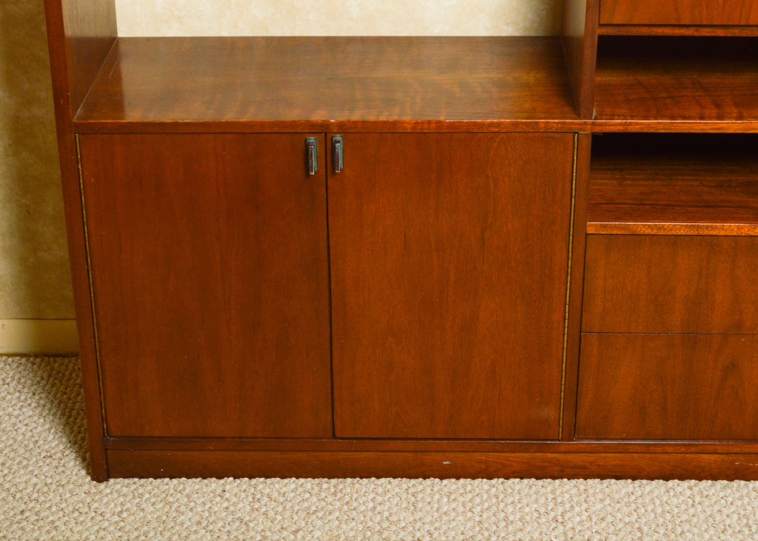 Vintage Mid Century Modern Walnut Bookcase Cabinet with Desk by Stanley