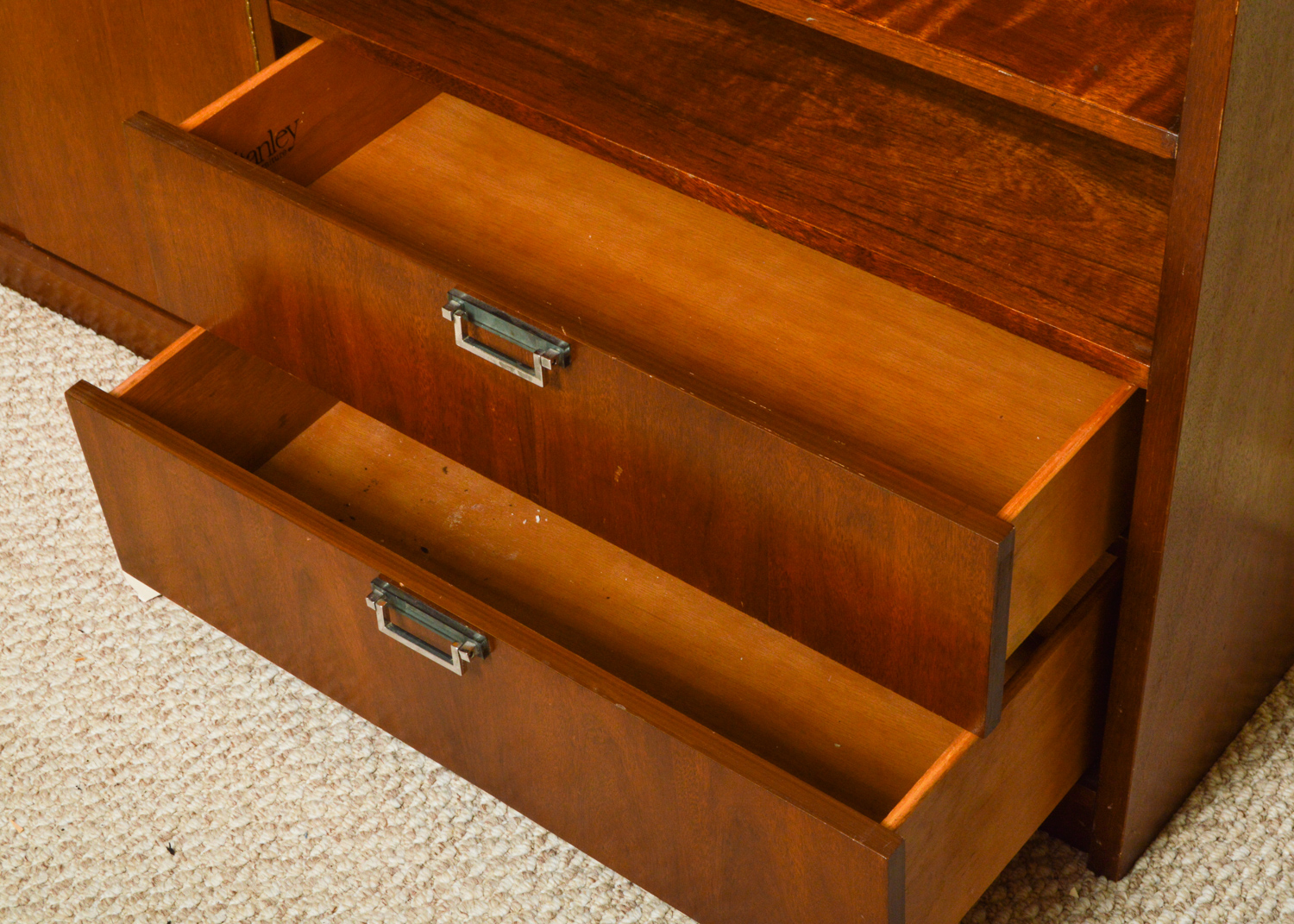 Vintage Mid Century Modern Walnut Bookcase Cabinet with Desk by Stanley